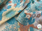 OTTOMAN LAINE VISCOSE FOND ÉCRU MOTIF FLEURS BLEU MARRON VERT 95CM - My Little Coupon