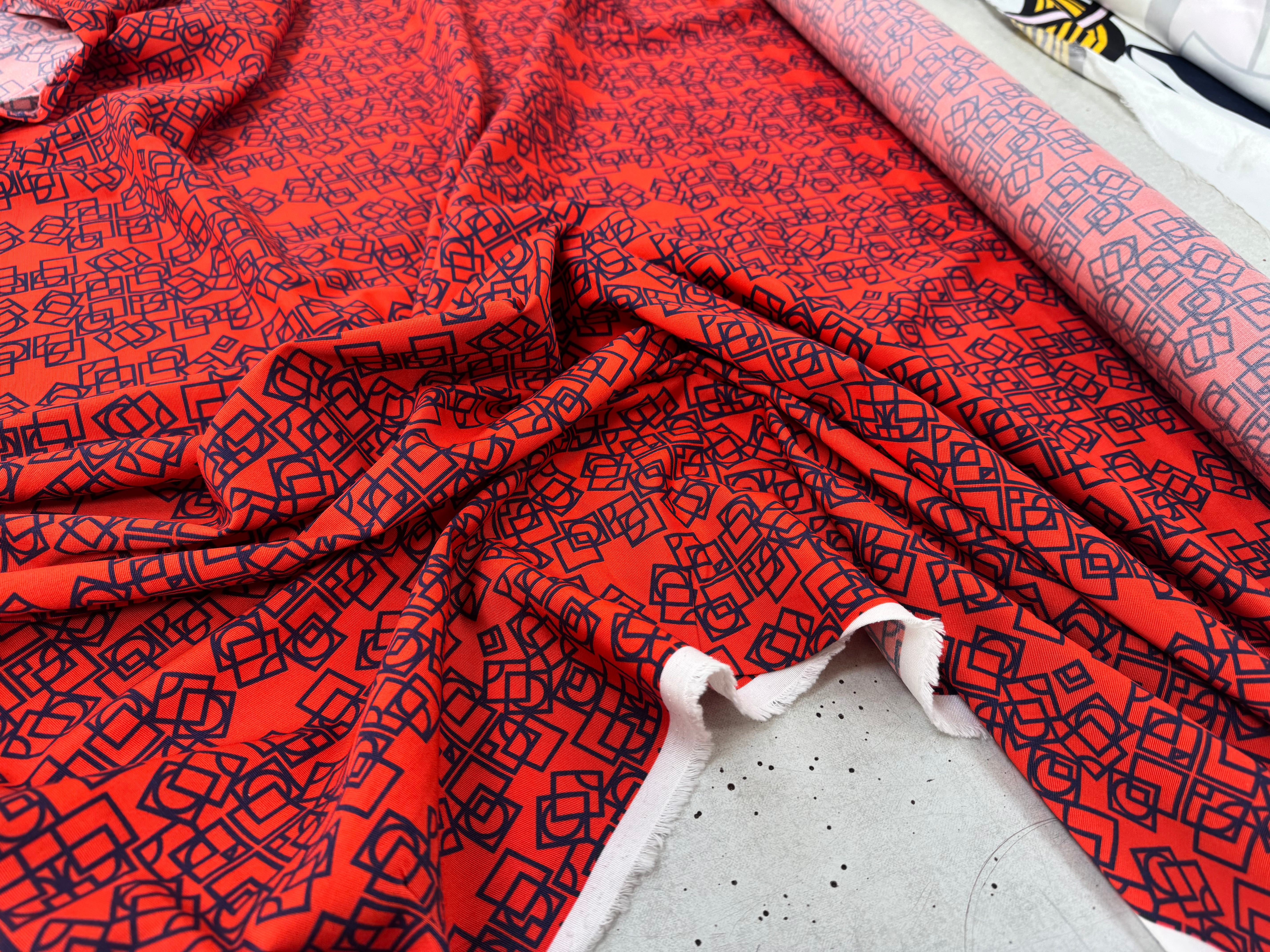 OTTOMAN STRETCH VISCOSE COTON IMRIMÉ GÉOMÉTRIQUE ORANGE - My Little Coupon