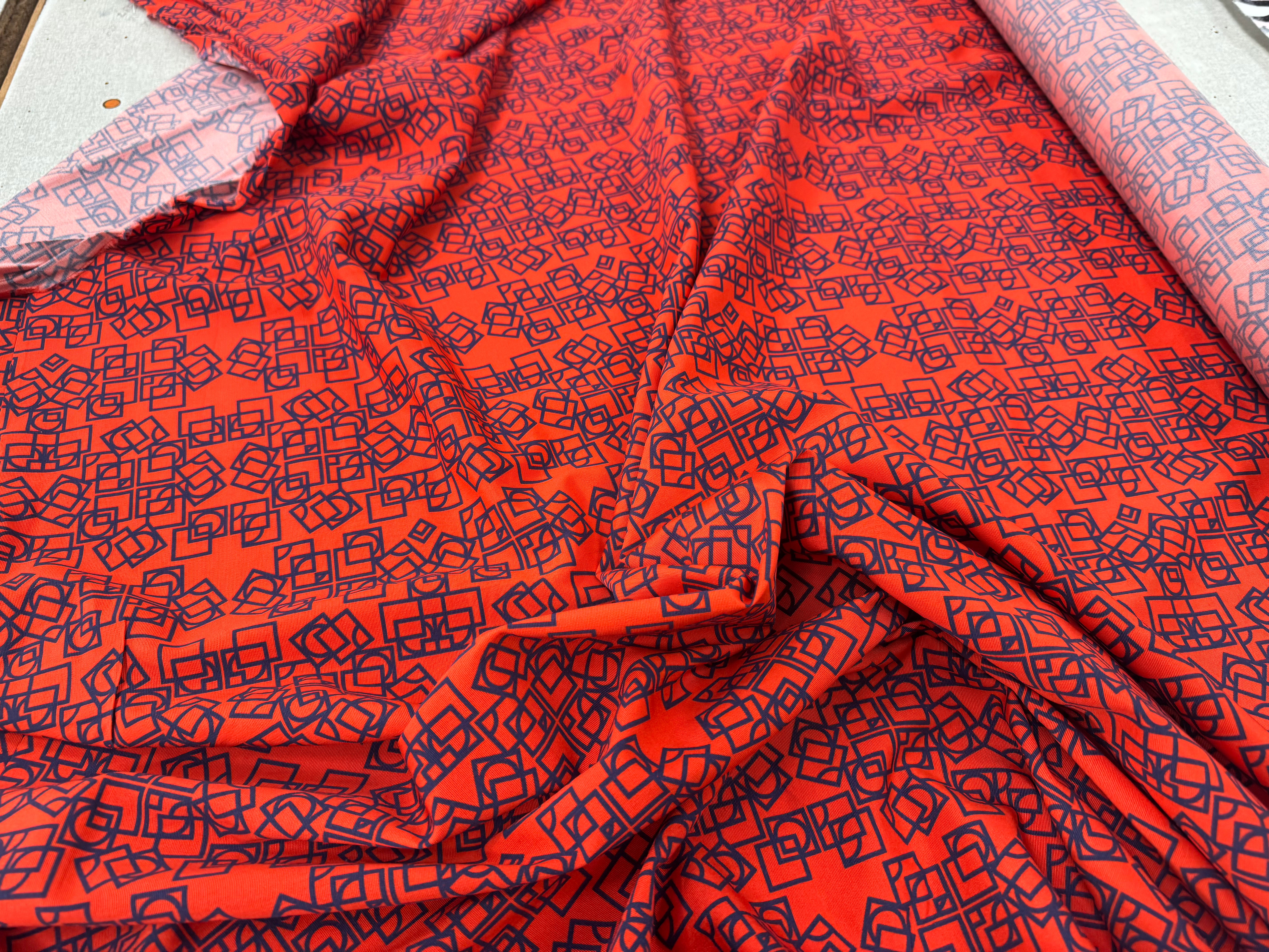 OTTOMAN STRETCH VISCOSE COTON IMRIMÉ GÉOMÉTRIQUE ORANGE - My Little Coupon