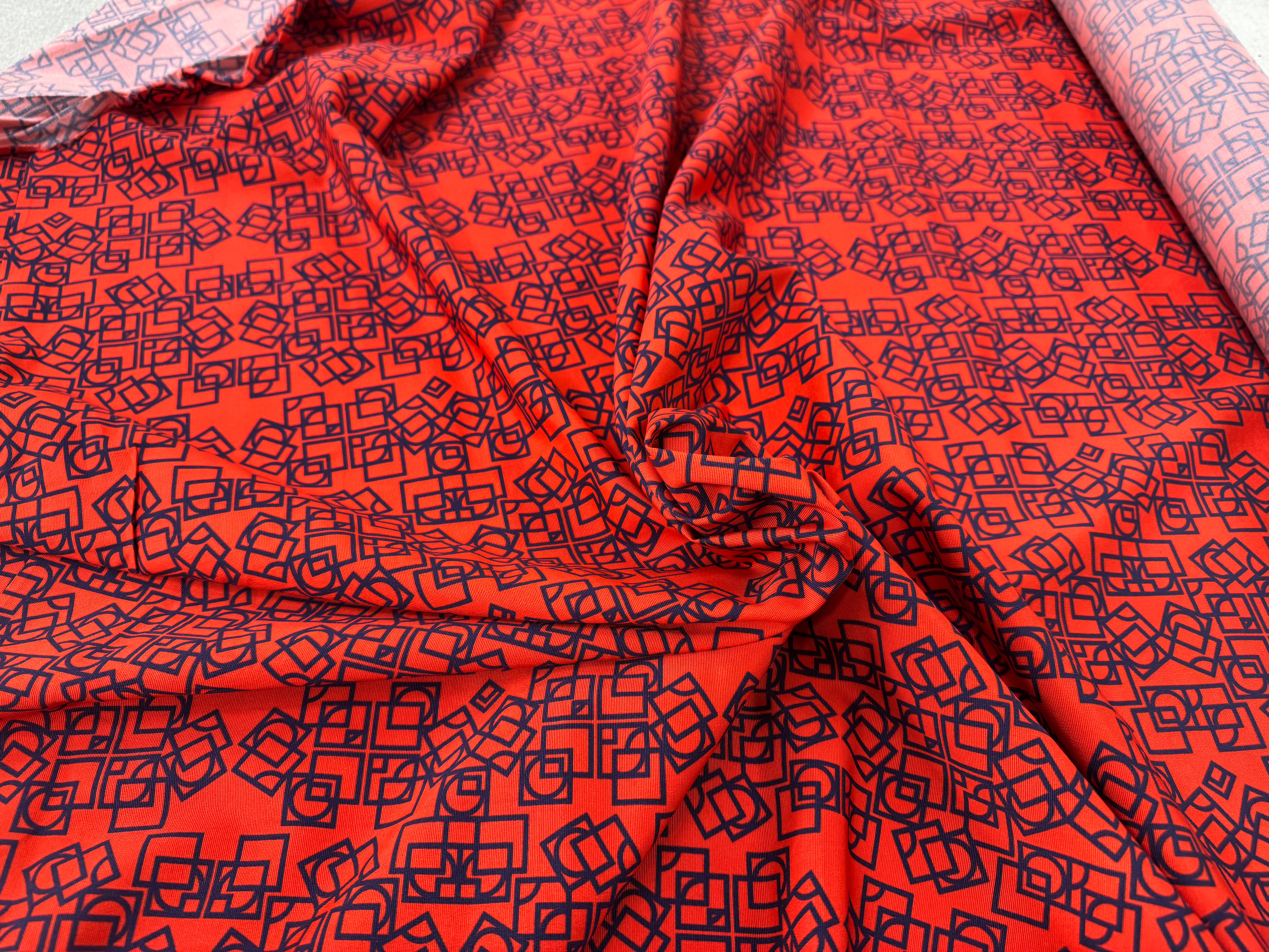 OTTOMAN STRETCH VISCOSE COTON IMRIMÉ GÉOMÉTRIQUE ORANGE - My Little Coupon
