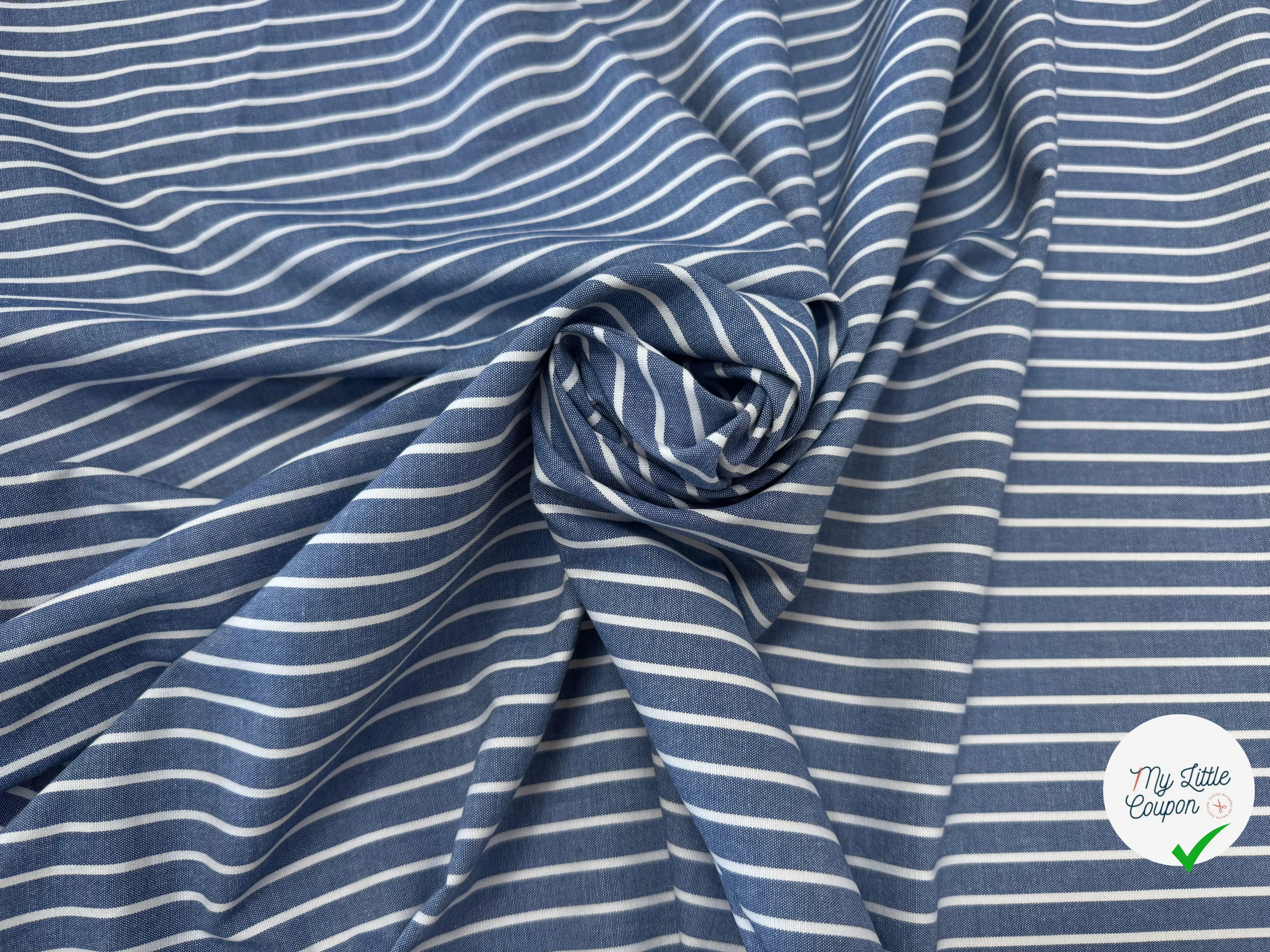 OXFORD DE COTON BLEU EFFET JEAN À RAYURES BLANCHES - My Little Coupon
