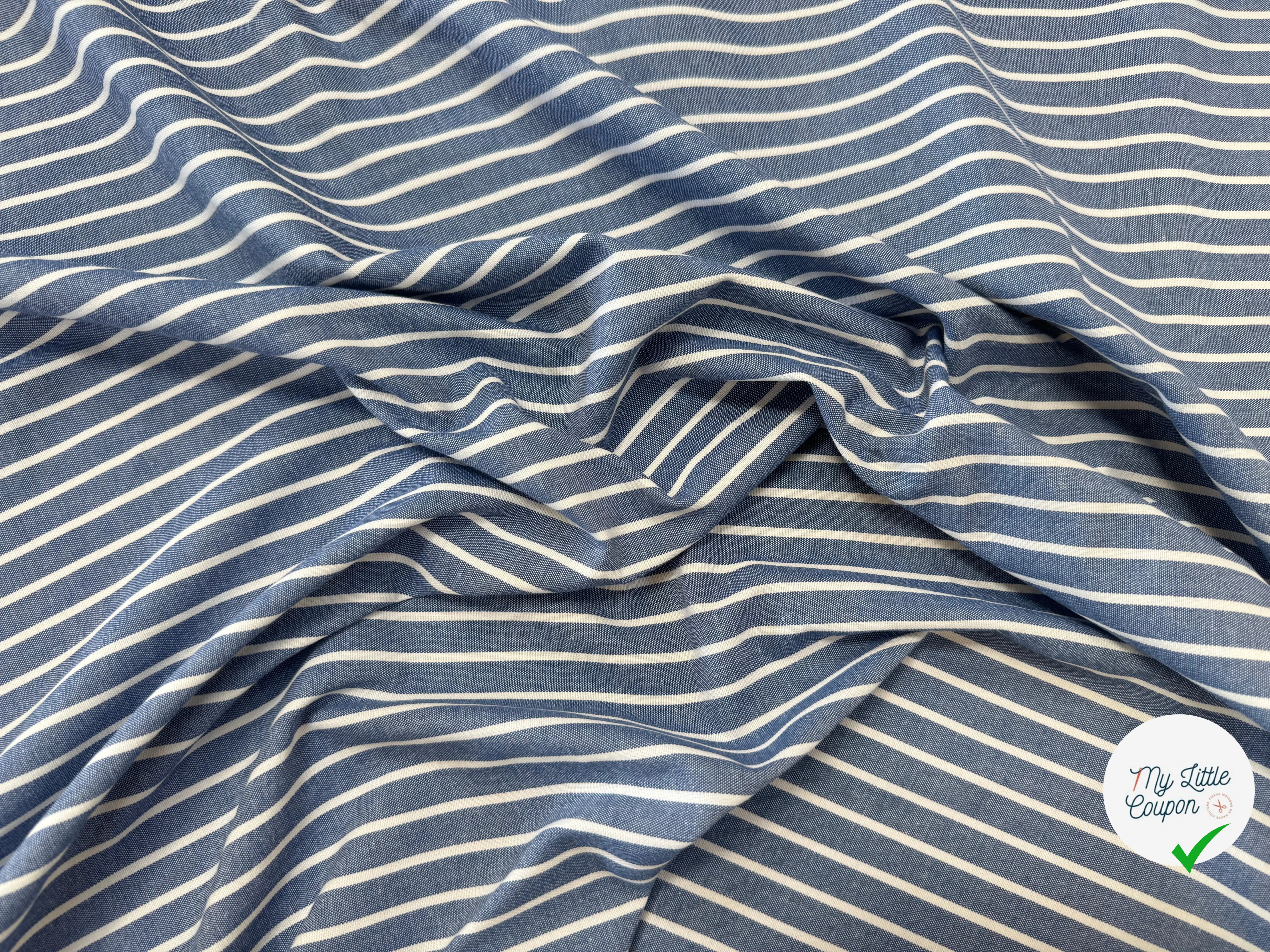 OXFORD DE COTON BLEU EFFET JEAN À RAYURES BLANCHES - My Little Coupon
