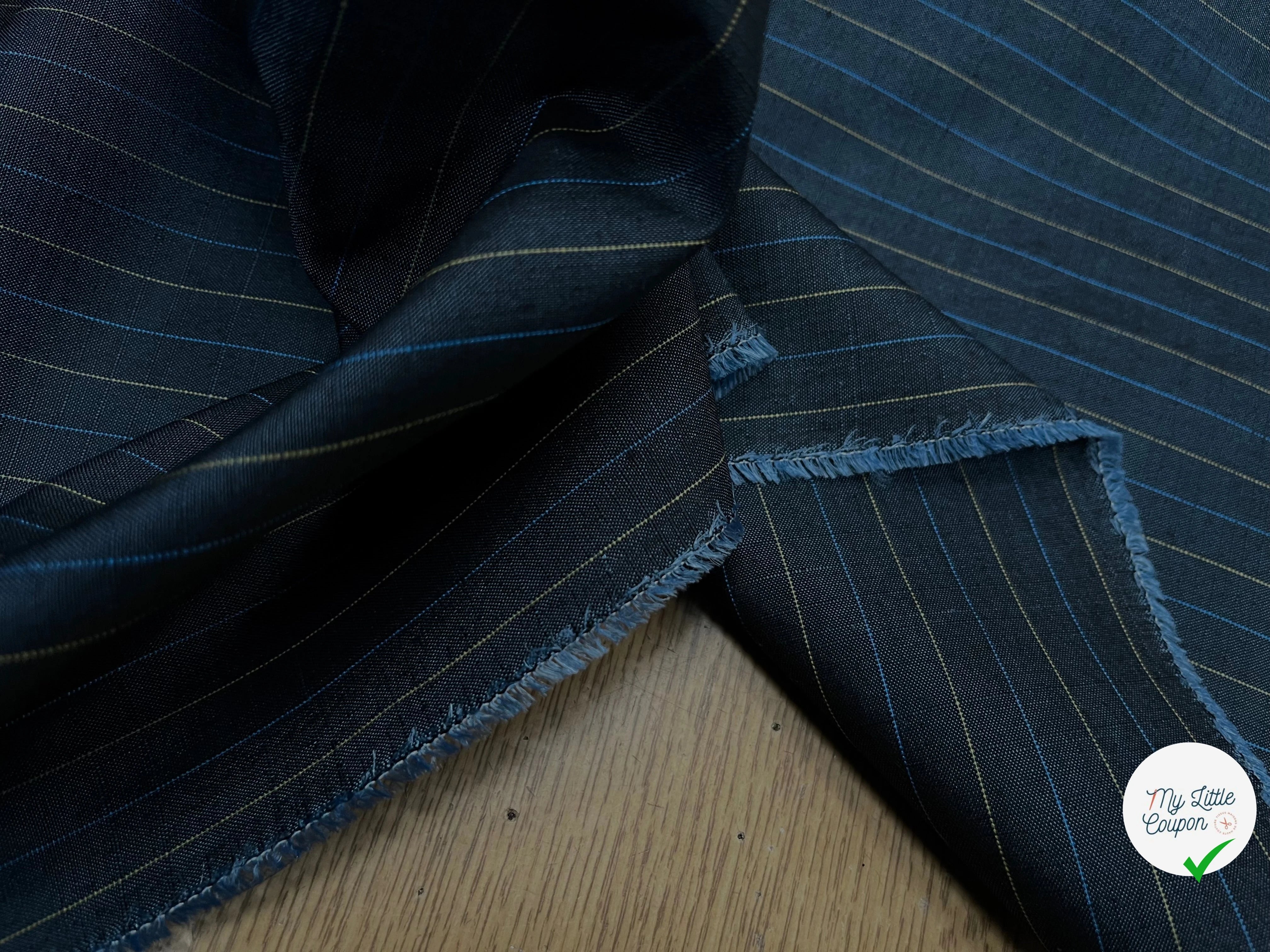 OXFORD DRU VISCOSE BLEU GRISÉ À RAURES BLEU&JAUNE - My Little Coupon