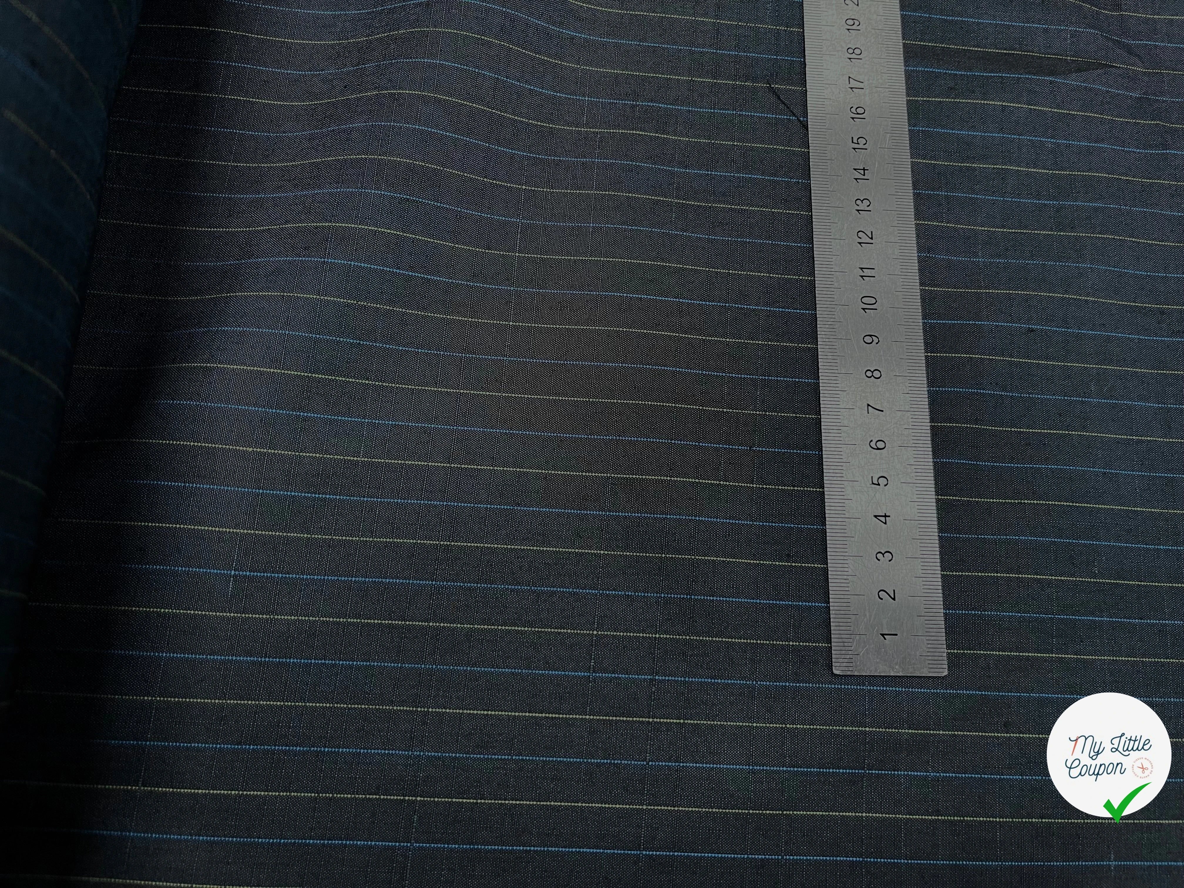 OXFORD DRU VISCOSE BLEU GRISÉ À RAURES BLEU&JAUNE - My Little Coupon