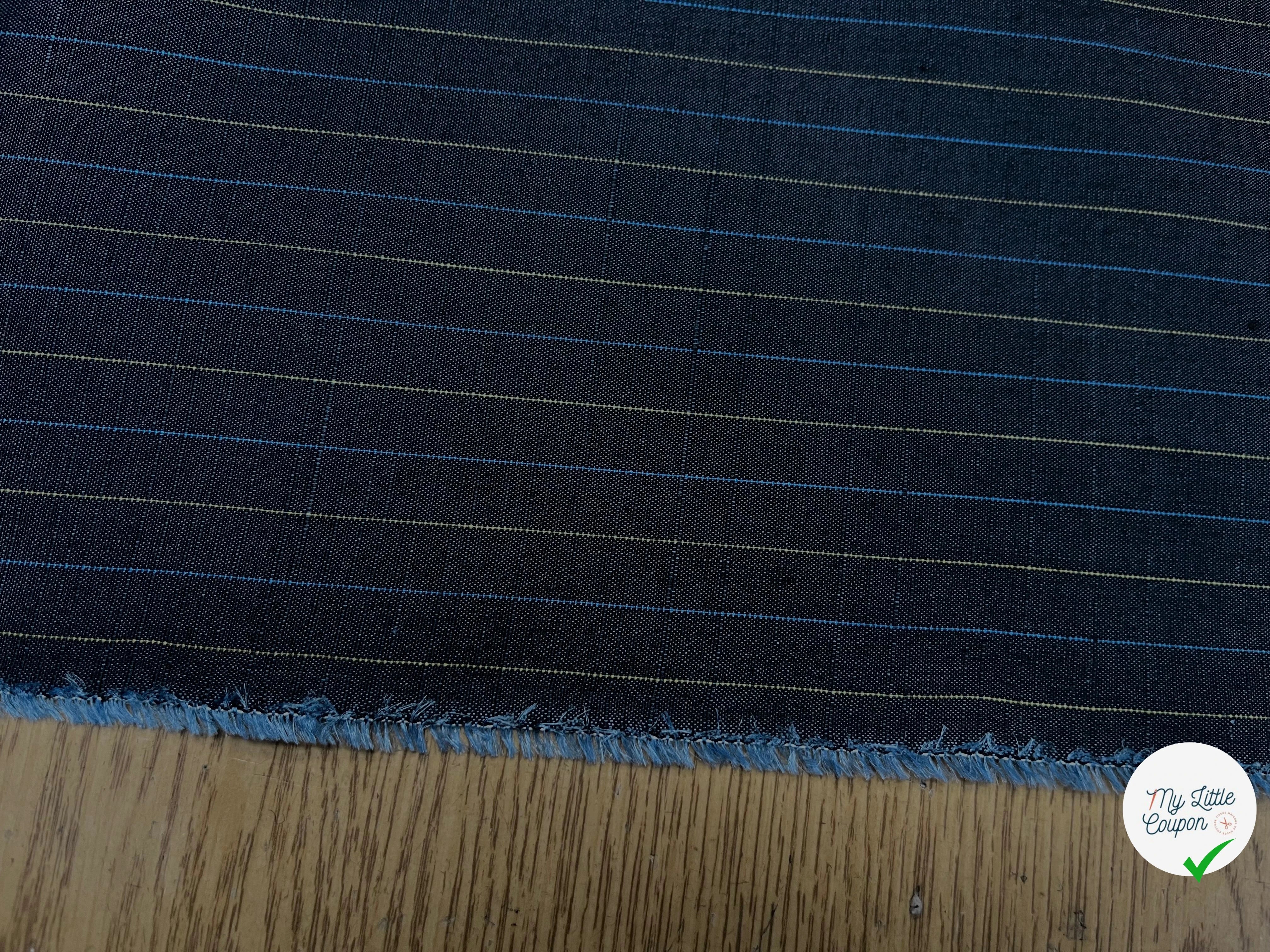 OXFORD DRU VISCOSE BLEU GRISÉ À RAURES BLEU&JAUNE - My Little Coupon