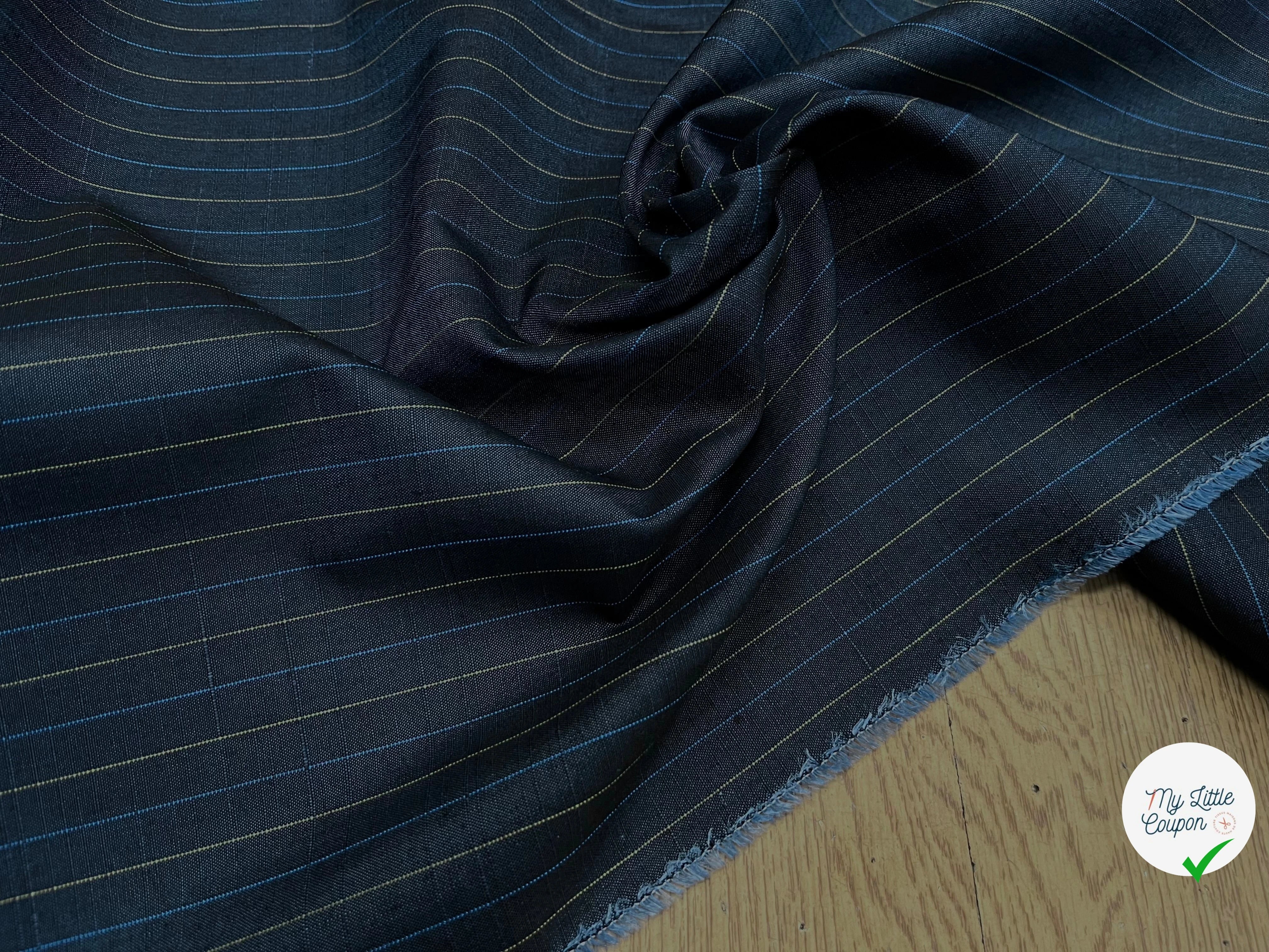 OXFORD DRU VISCOSE BLEU GRISÉ À RAURES BLEU&JAUNE - My Little Coupon