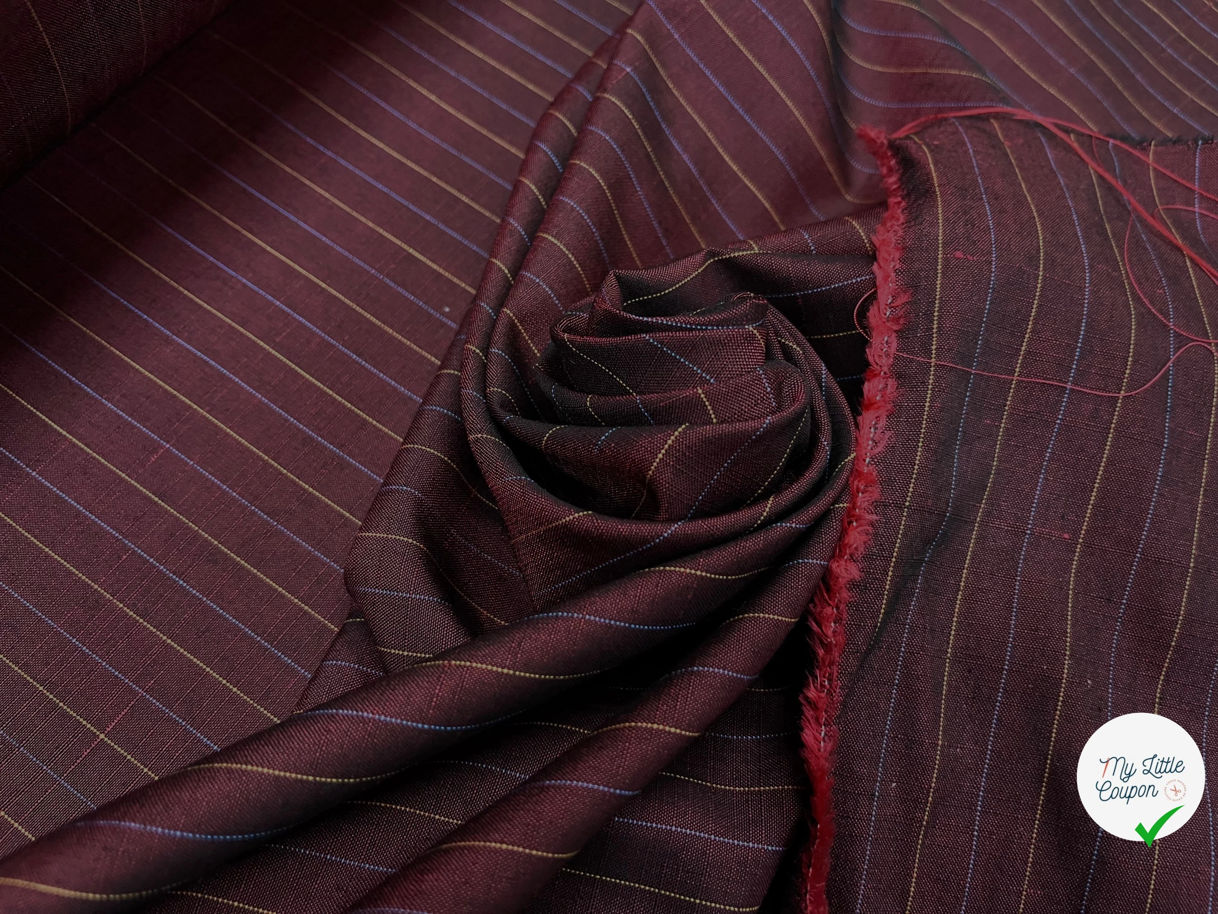 OXFORD DRU VISCOSE ROUGE WINE À RAYURES BLEU&JAUNE - My Little Coupon