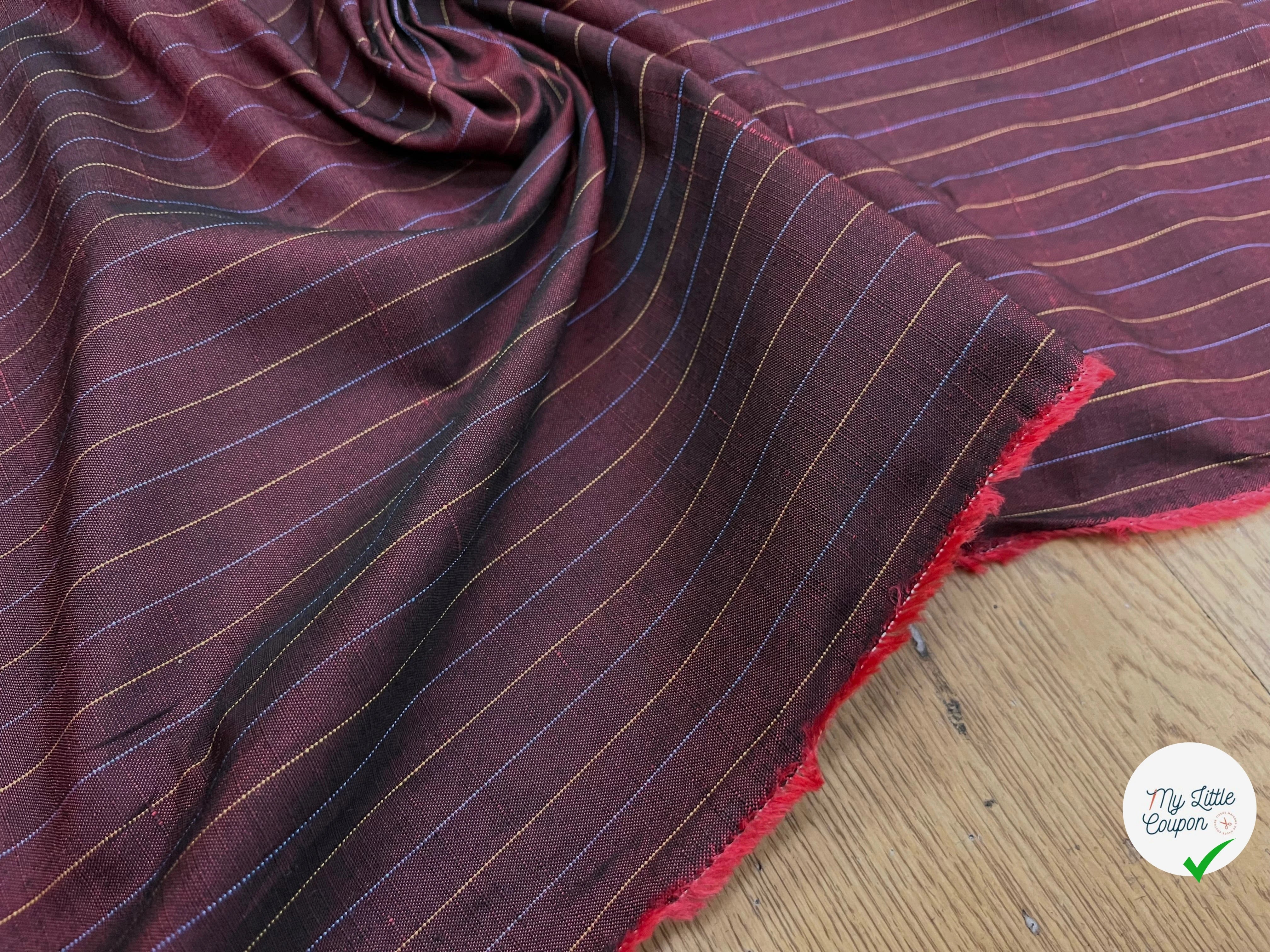 OXFORD DRU VISCOSE ROUGE WINE À RAYURES BLEU&JAUNE - My Little Coupon