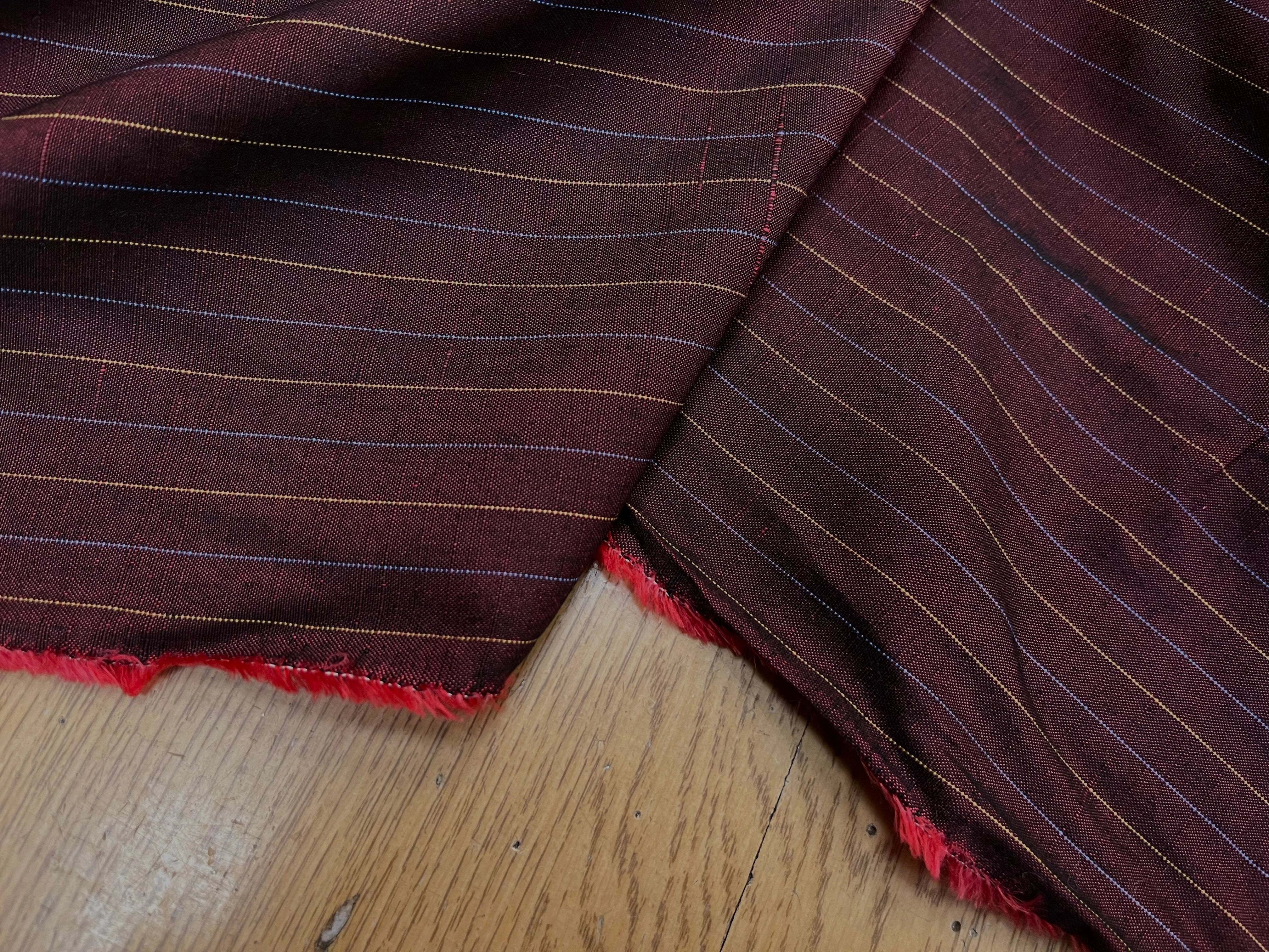 OXFORD DRU VISCOSE ROUGE WINE À RAYURES BLEU&JAUNE - My Little Coupon