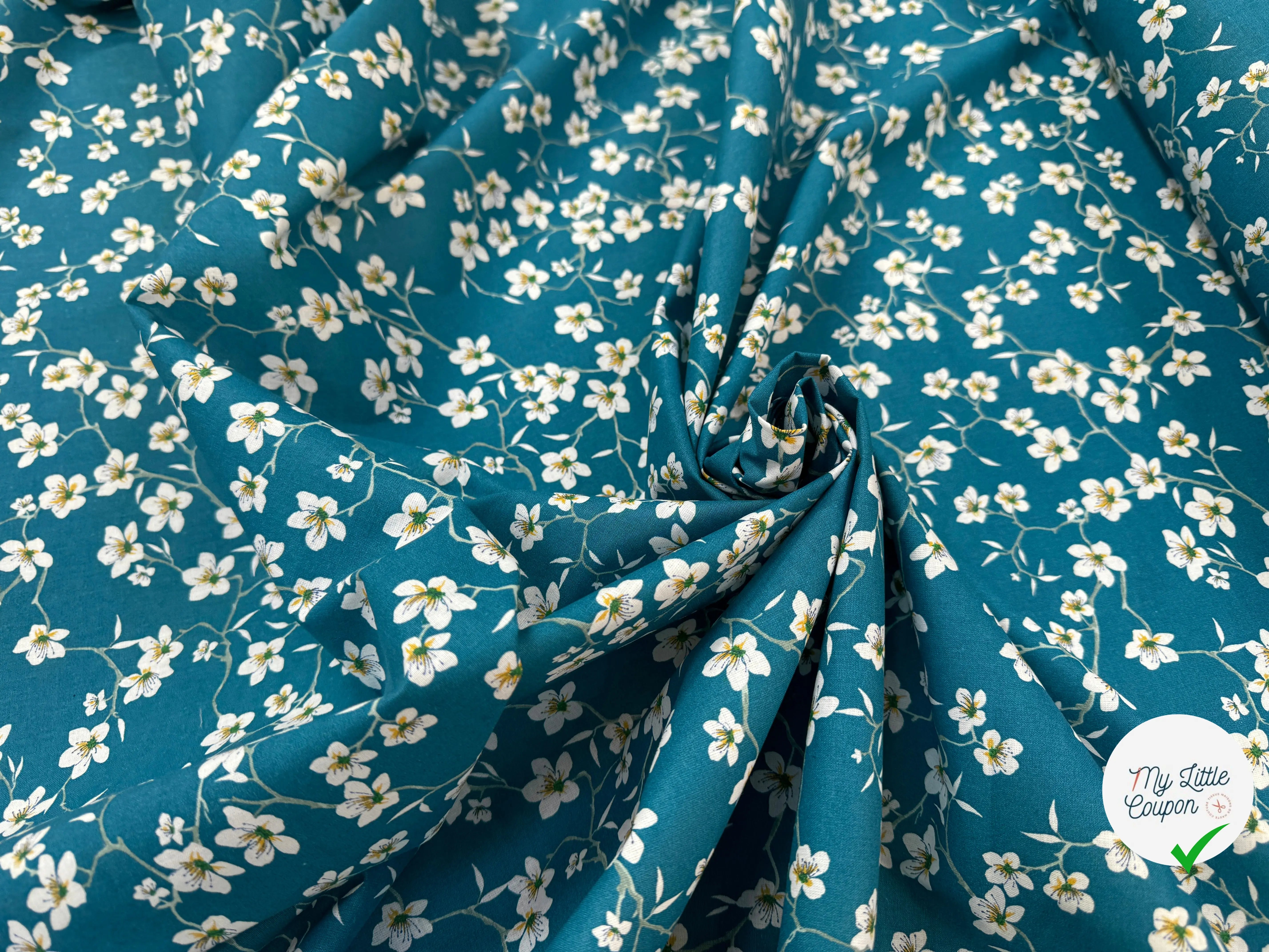 PERCALE DE COTON  AMANDIER BLEU - My Little Coupon