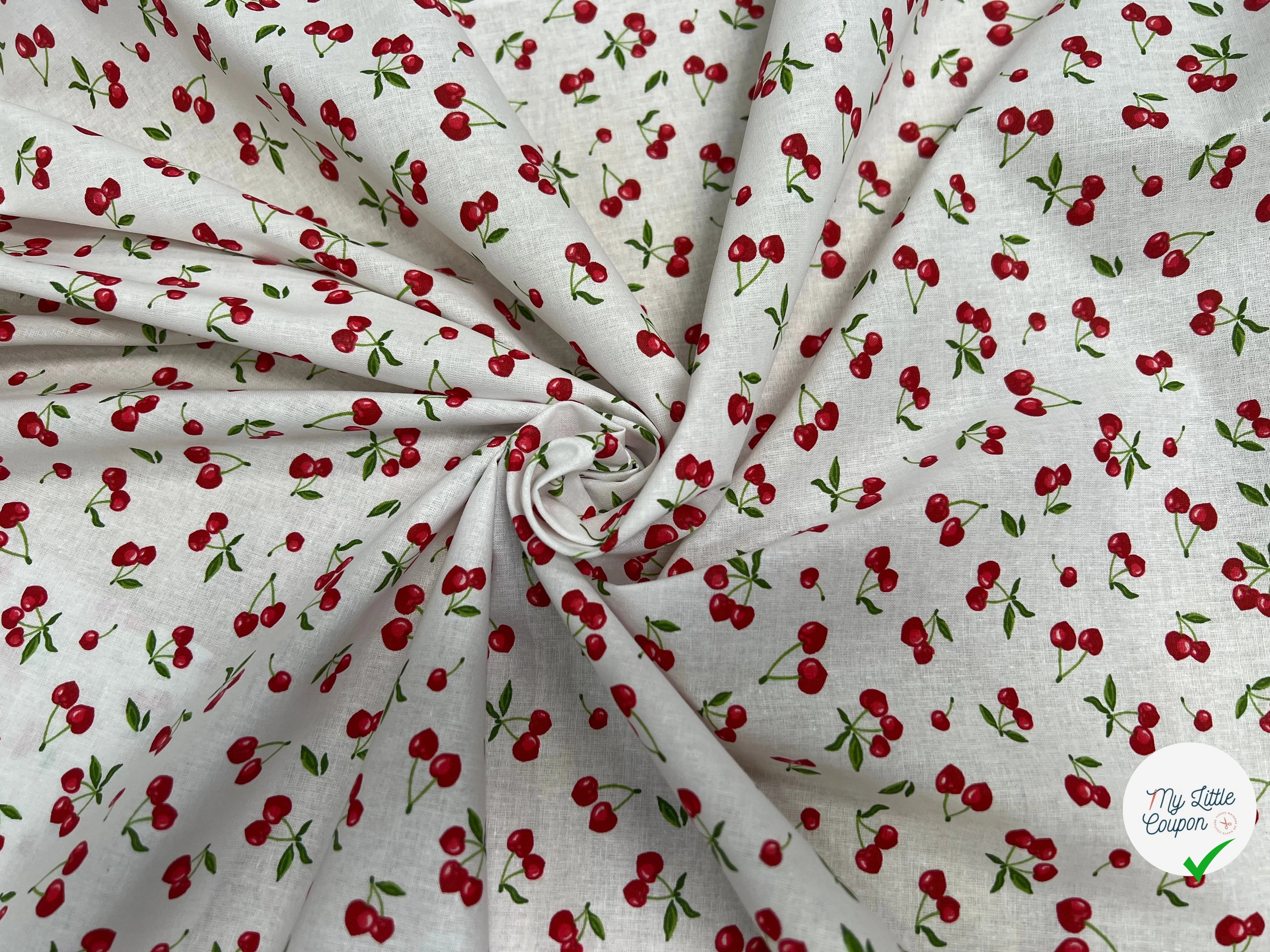 PERCALE DE COTON CERISES BLANC 150 CM - My Little Coupon