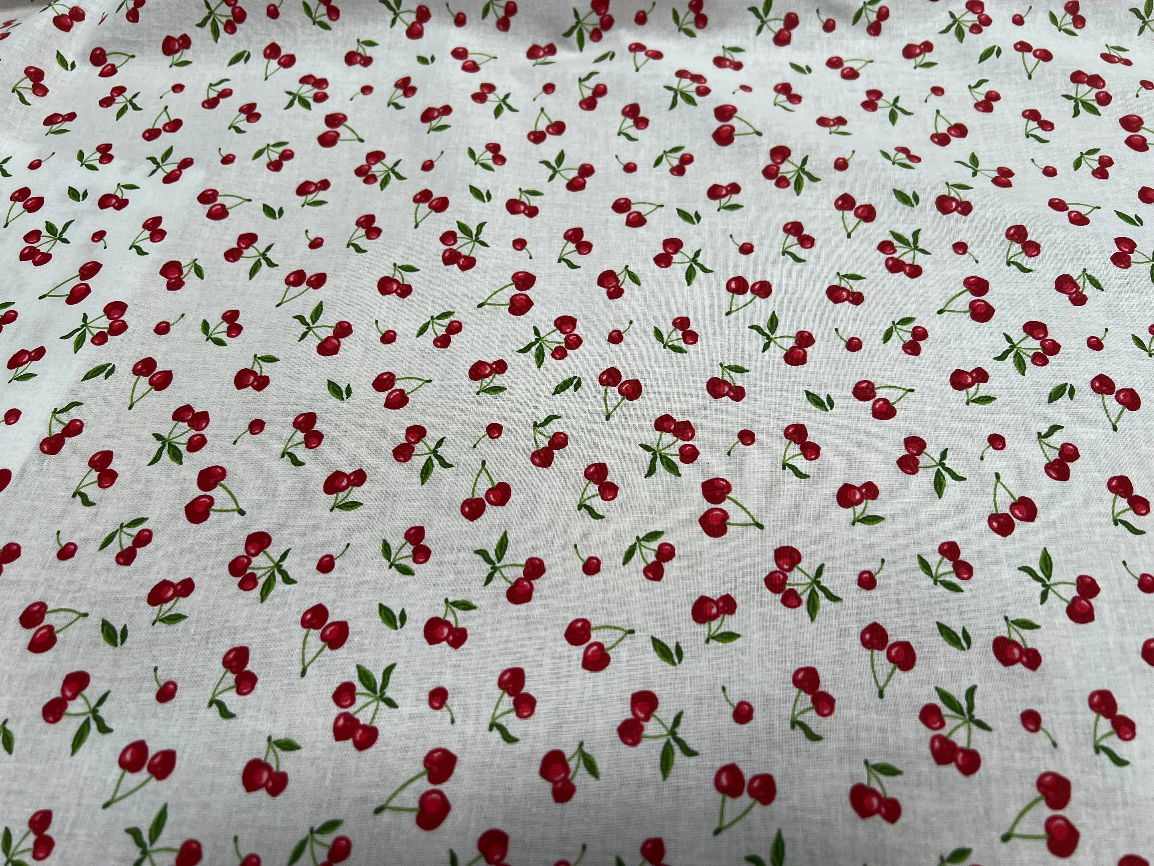 PERCALE DE COTON CERISES BLANC 150 CM - My Little Coupon