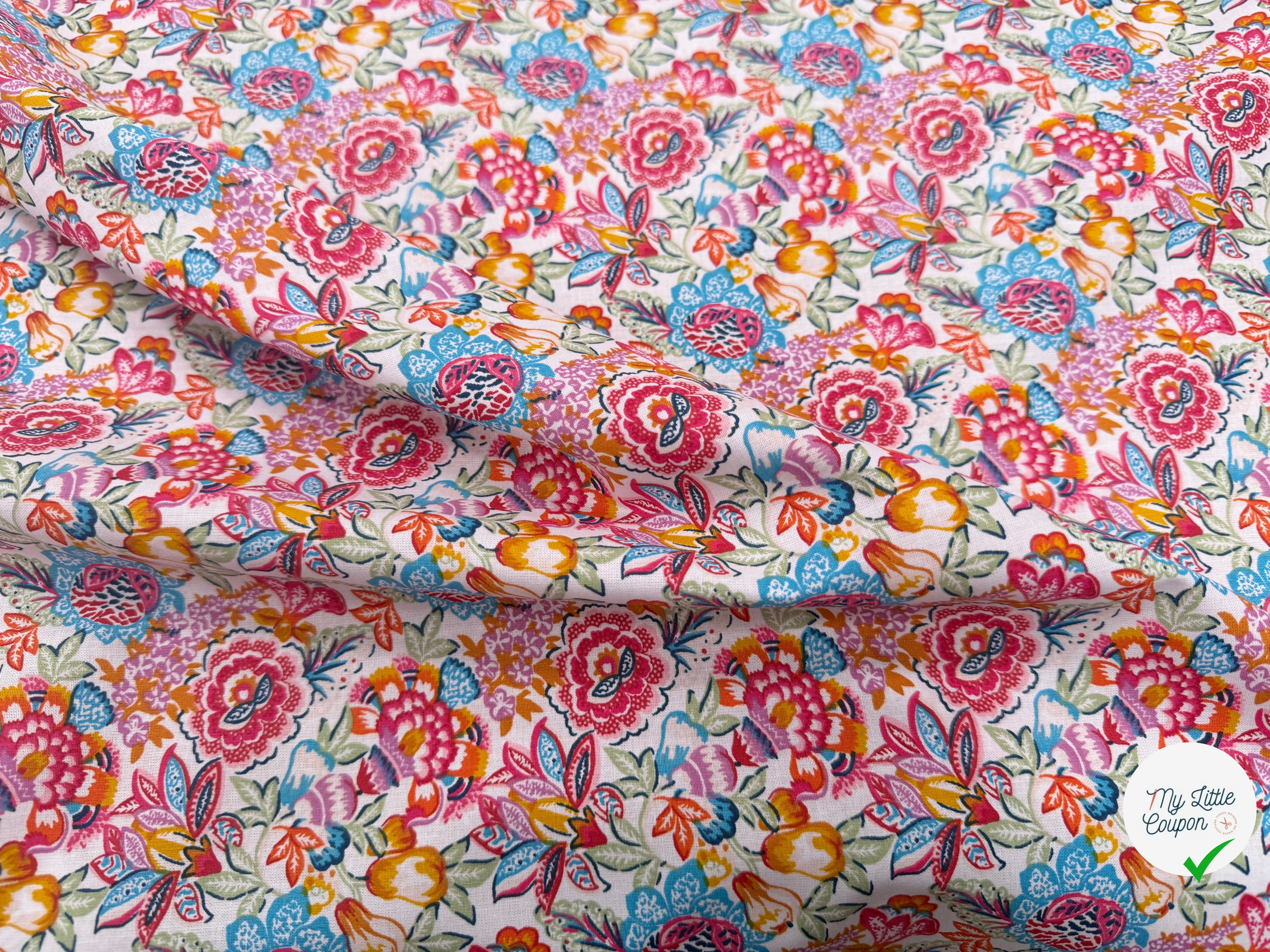 PERCALE DE COTON ESMERALDA BLANC BLEU 150 CM - My Little Coupon