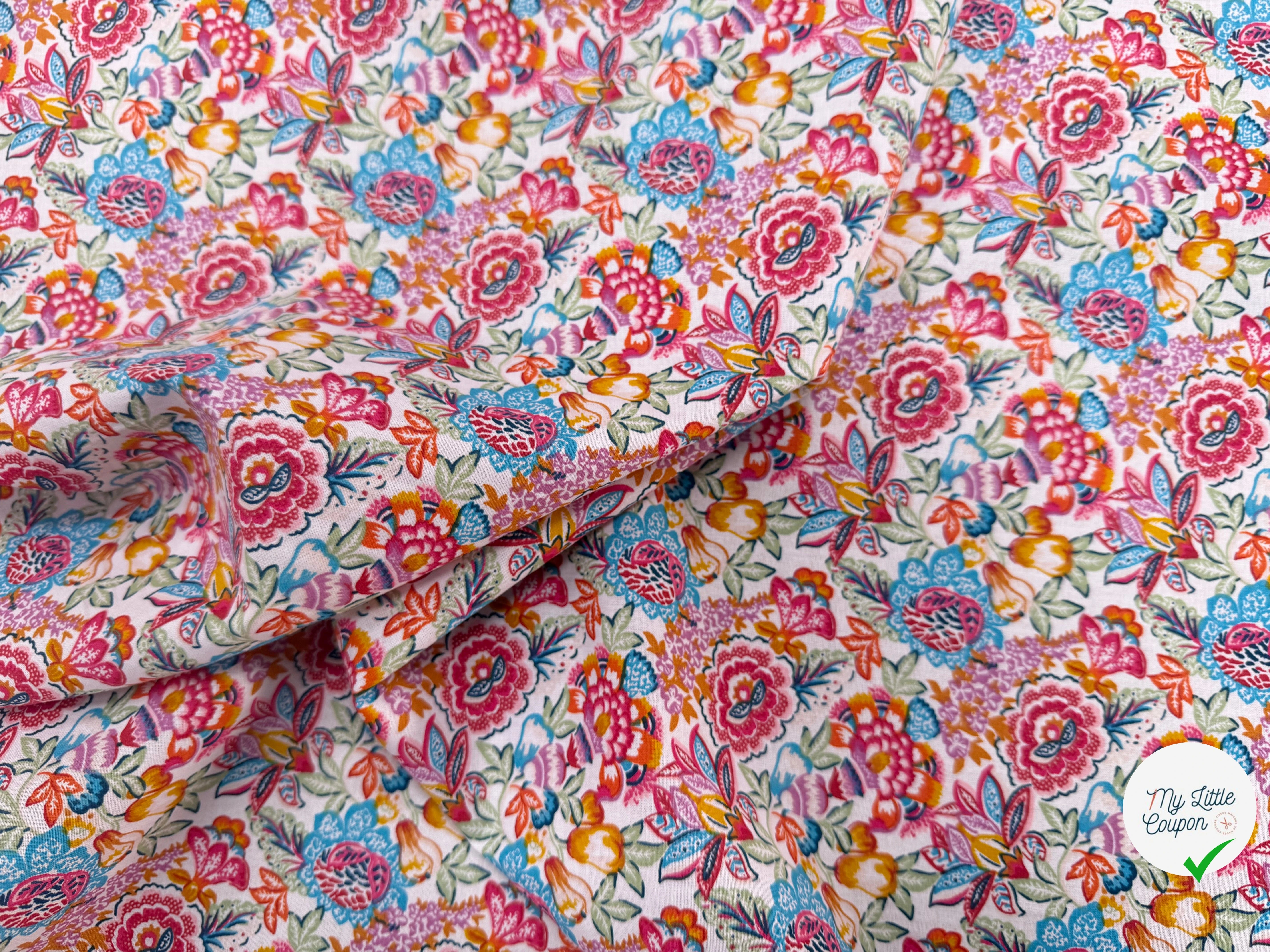 PERCALE DE COTON ESMERALDA BLANC BLEU 150 CM - My Little Coupon