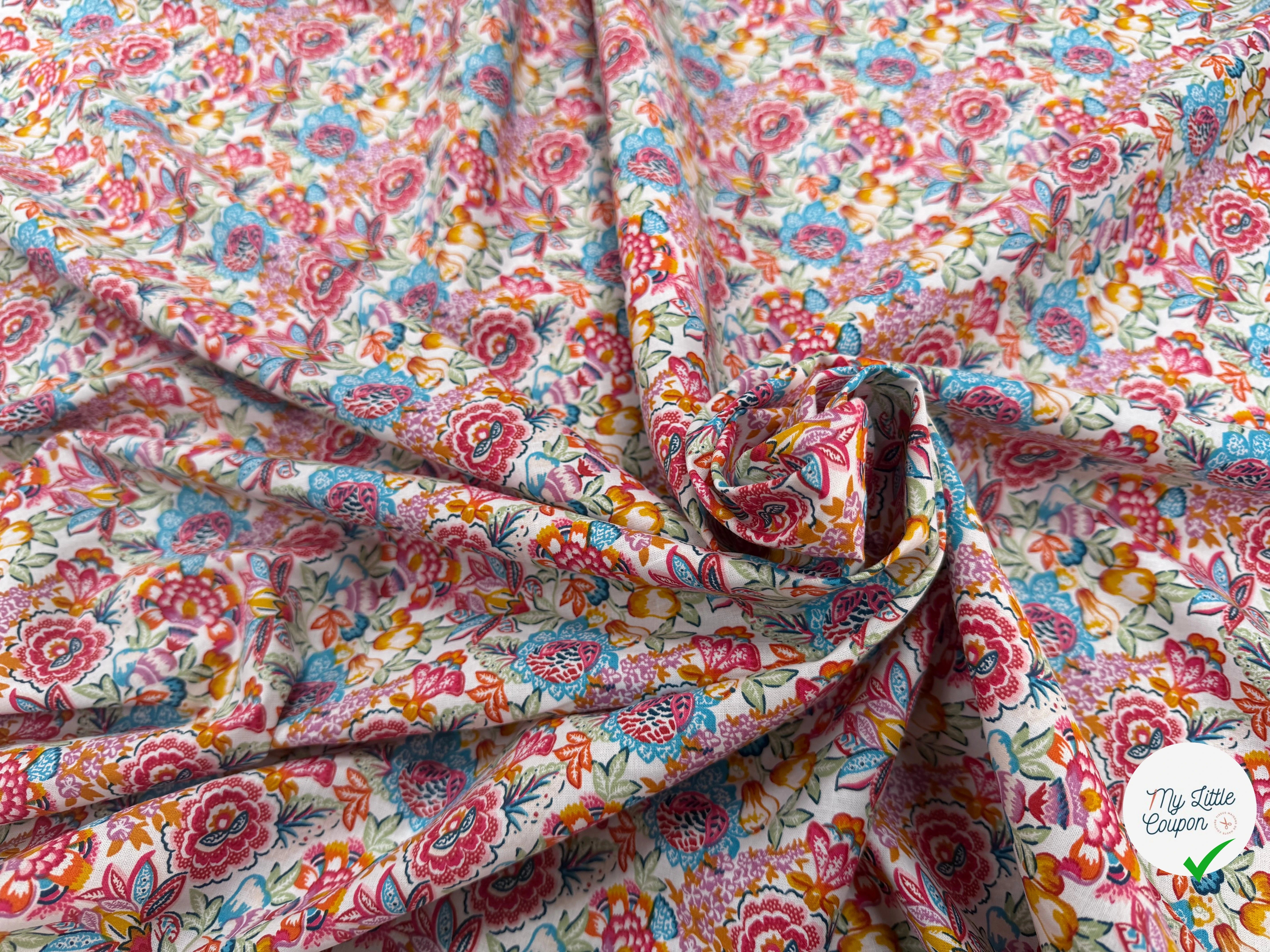 PERCALE DE COTON ESMERALDA BLANC BLEU 150 CM - My Little Coupon