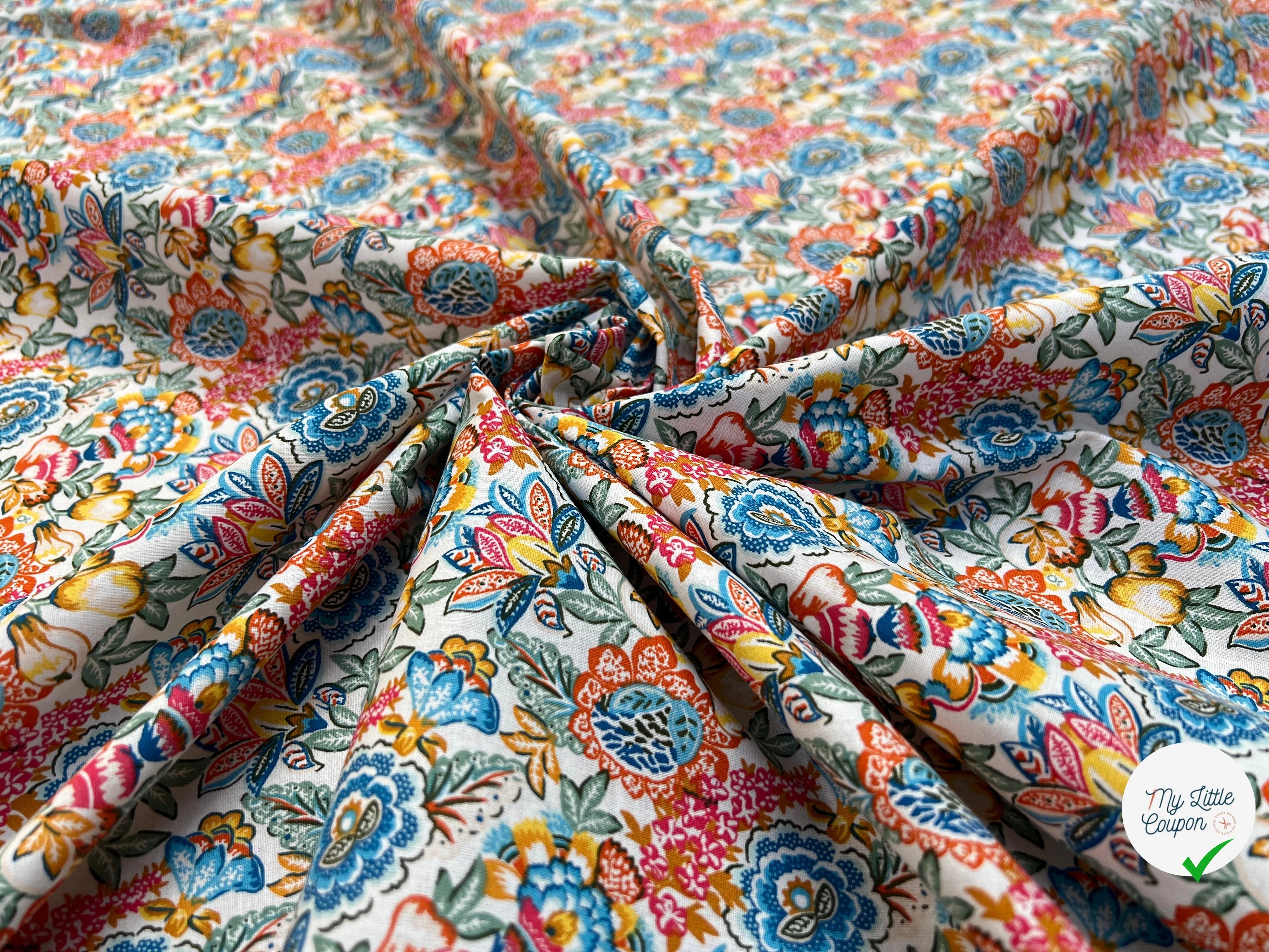 PERCALE DE COTON ESMERALDA BLANC ROSE 150 CM - My Little Coupon