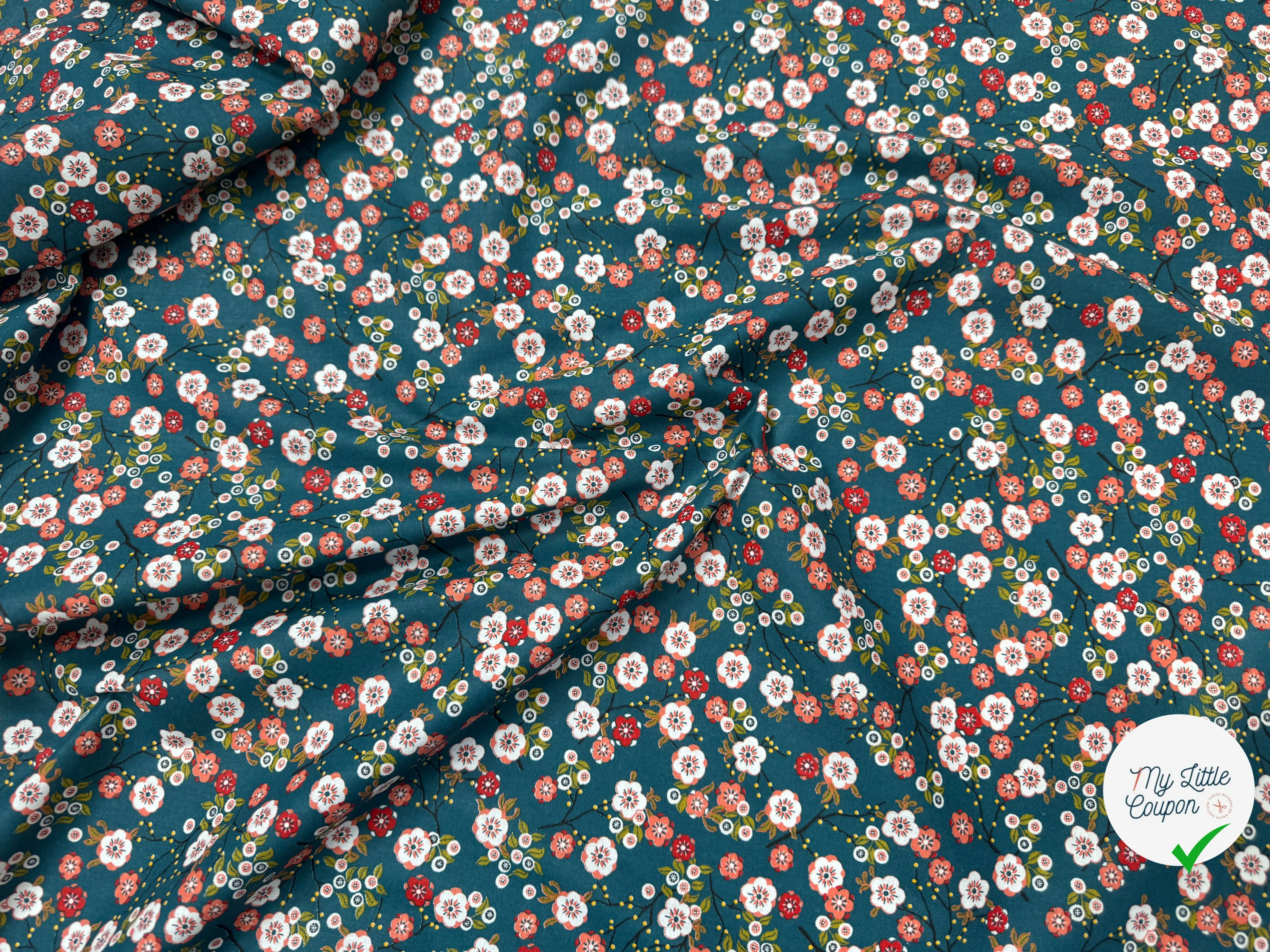 PERCALE DE COTON HOKKAIDO PETROLE EMERAUDE 150 CM - My Little Coupon