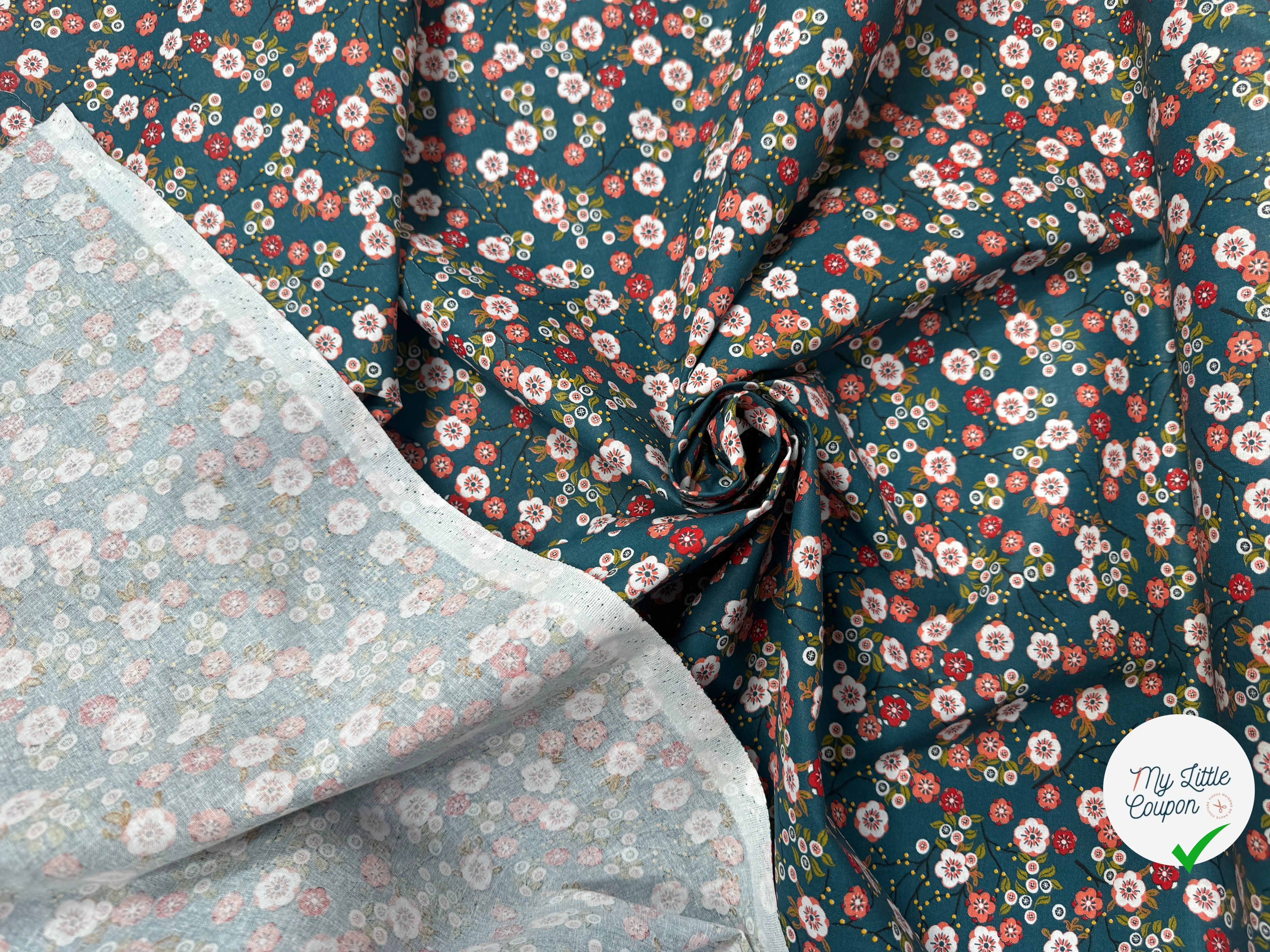 PERCALE DE COTON HOKKAIDO PETROLE EMERAUDE 150 CM - My Little Coupon