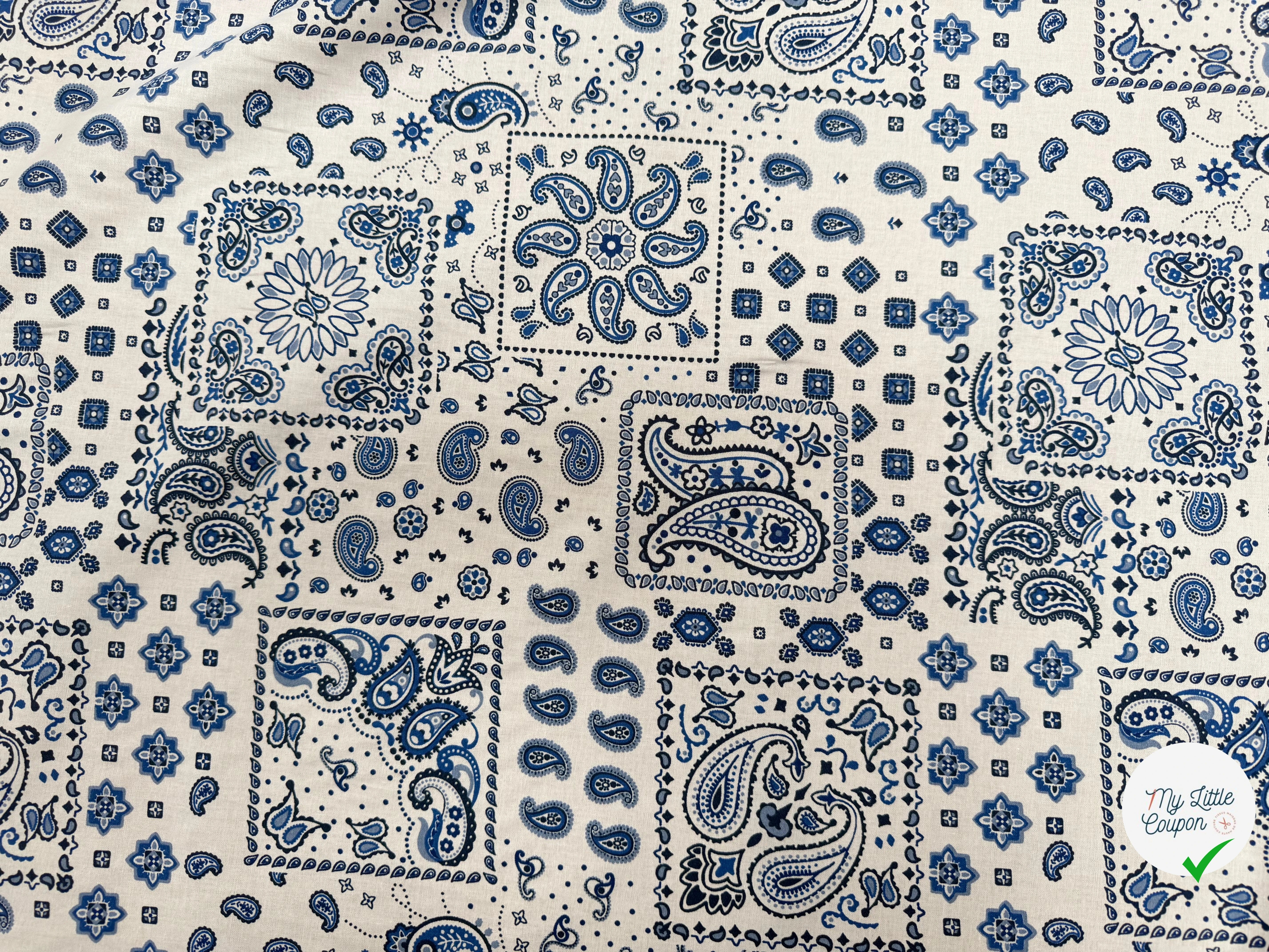 PERCALE DE COTON KANSAS BLANC BLEU 150 CM - My Little Coupon