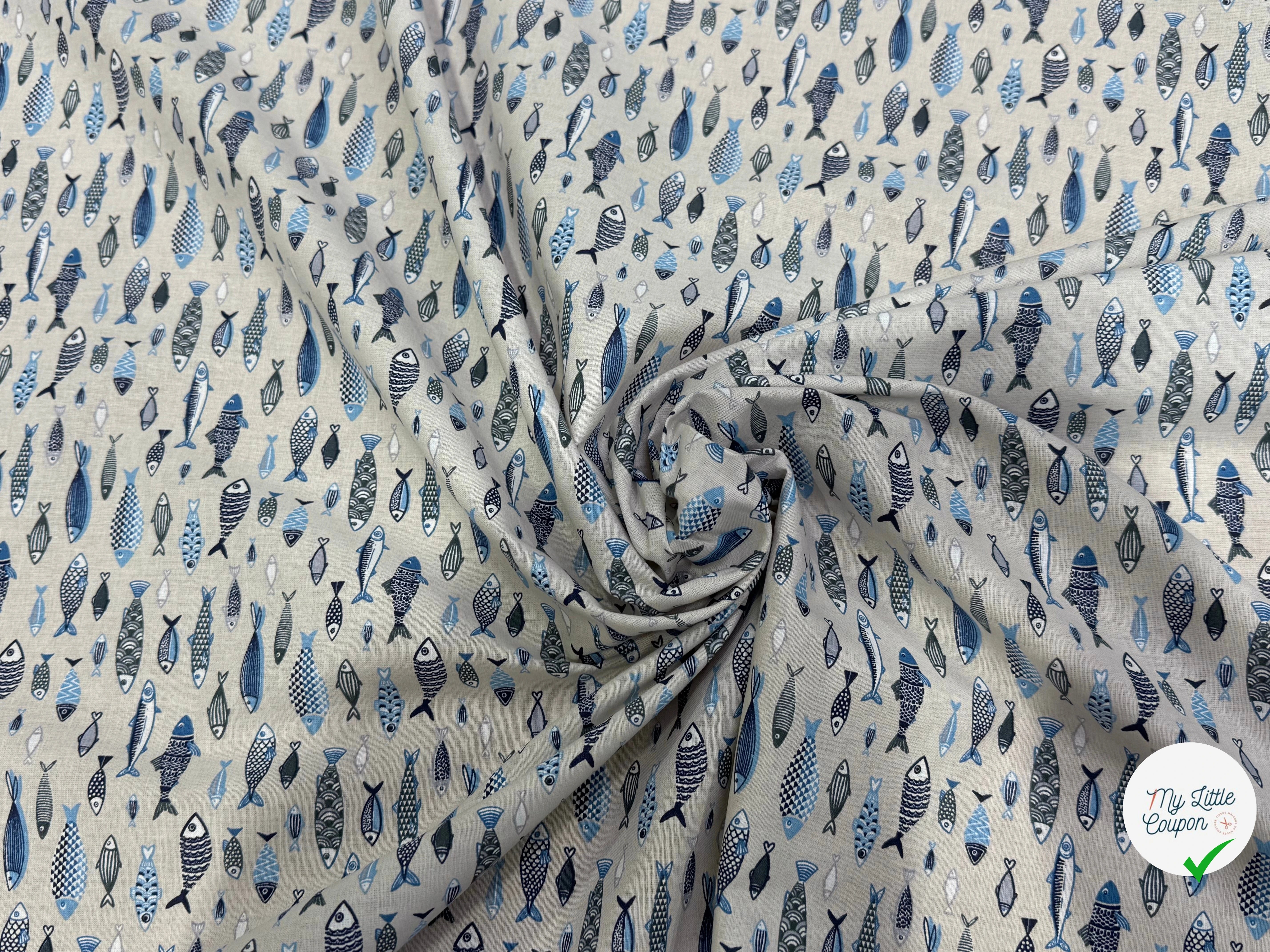 PERCALE DE COTON POISSON LIN 150 CM - My Little Coupon