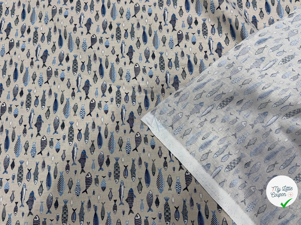 PERCALE DE COTON POISSON LIN 150 CM - My Little Coupon