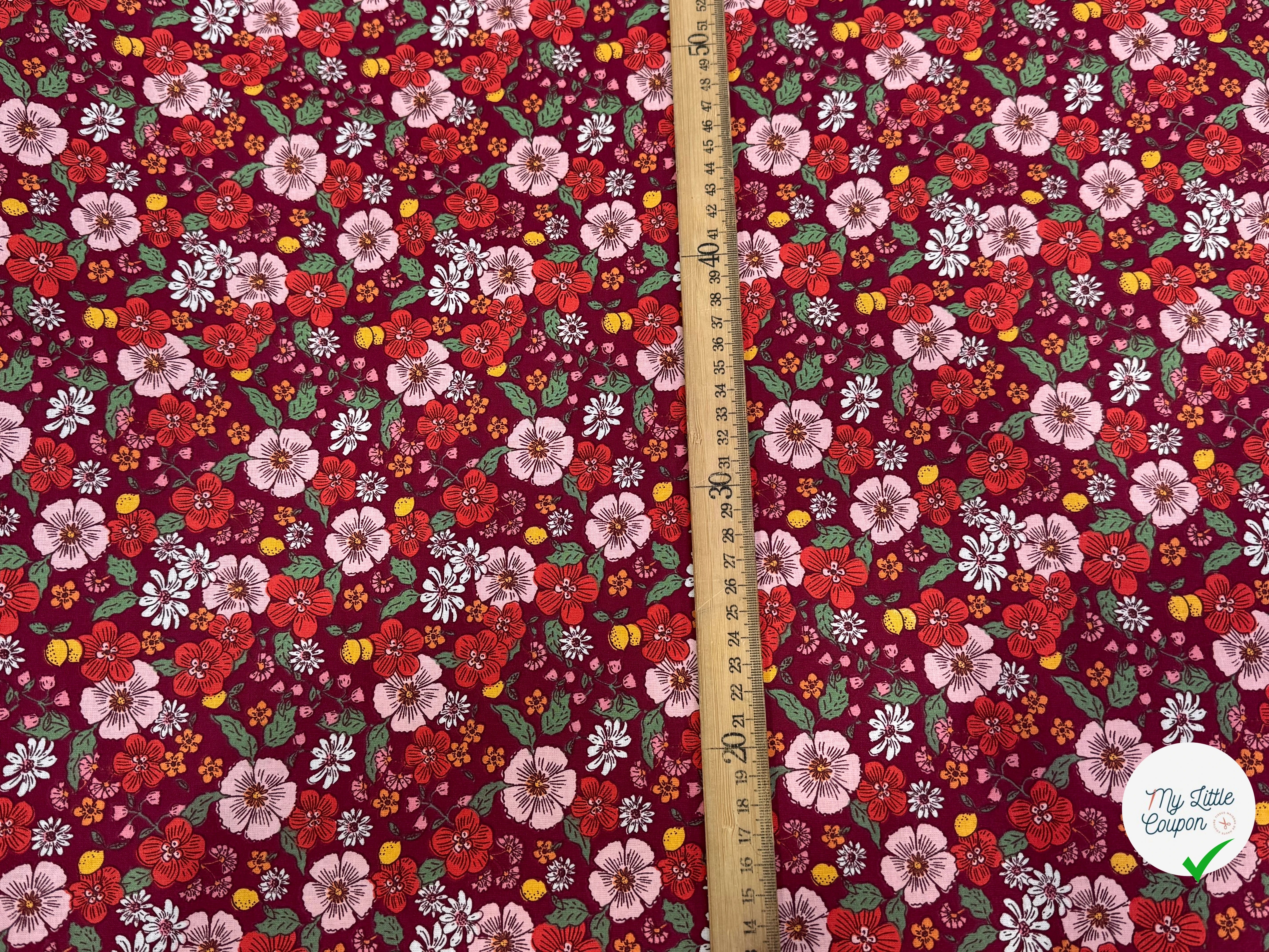 PERCALE DE COTON SUZIE BORDEAUX 150 CM - My Little Coupon