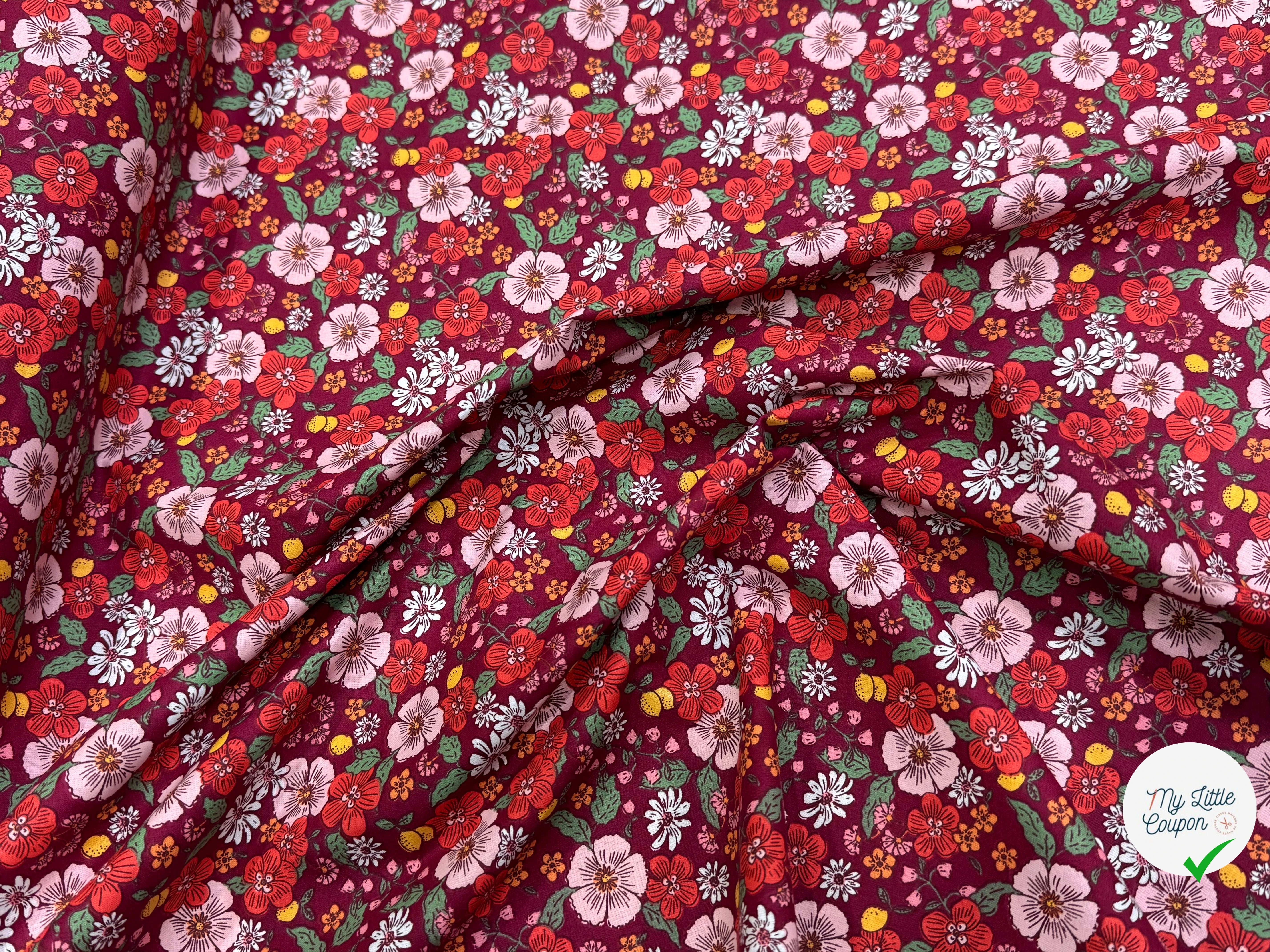 PERCALE DE COTON SUZIE BORDEAUX 150 CM - My Little Coupon