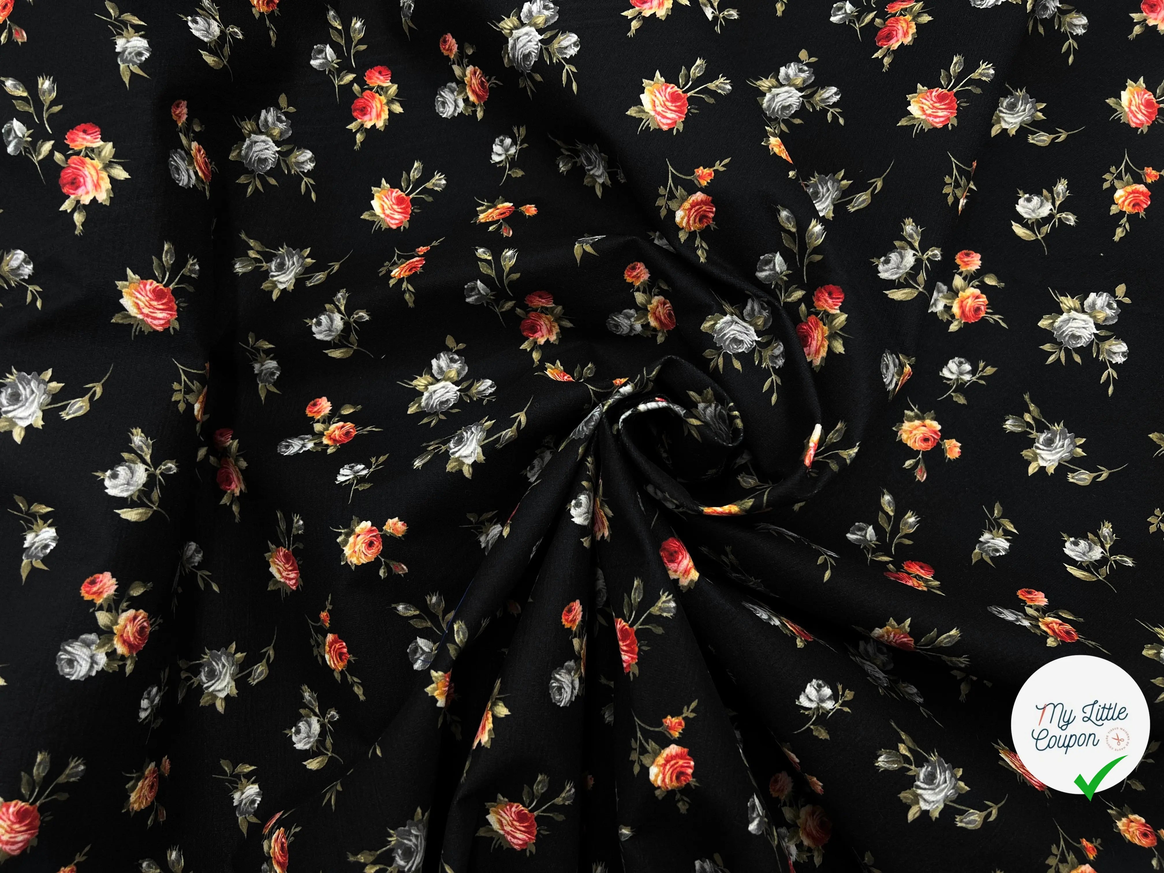 PIQUÉ POLYESTER FLEURS CAMPAGNE ANGLAISE TOUCHER RIGIDE - My Little Coupon - tissu - coudre