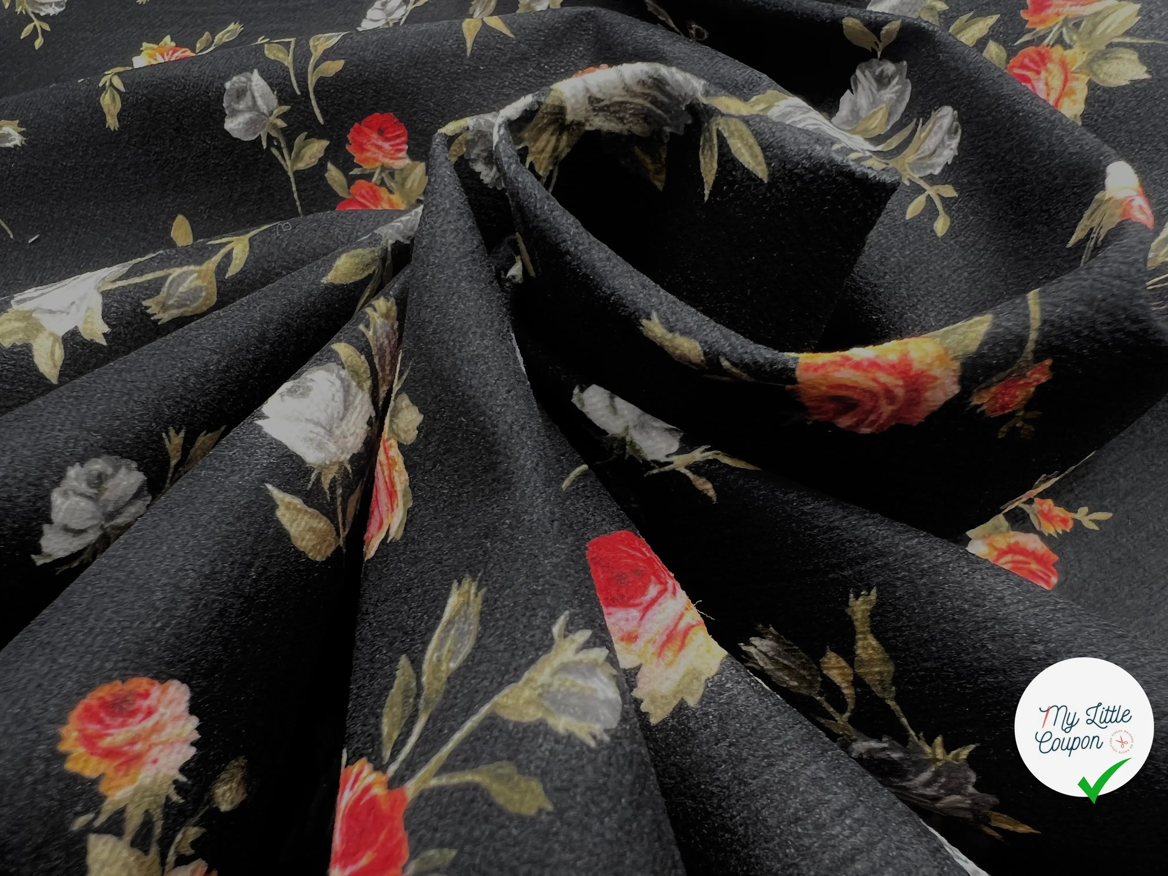 PIQUÉ POLYESTER FLEURS CAMPAGNE ANGLAISE TOUCHER RIGIDE - My Little Coupon - tissu - coudre