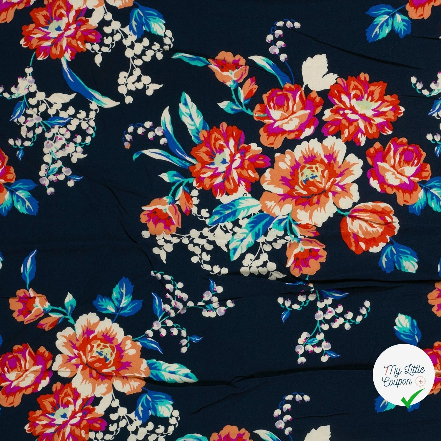 POPELINE BAMBOU IMPRIMÉ FLEURS BLEU MARINE - My Little Coupon