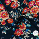 POPELINE BAMBOU IMPRIMÉ FLEURS BLEU MARINE - My Little Coupon