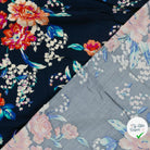POPELINE BAMBOU IMPRIMÉ FLEURS BLEU MARINE - My Little Coupon