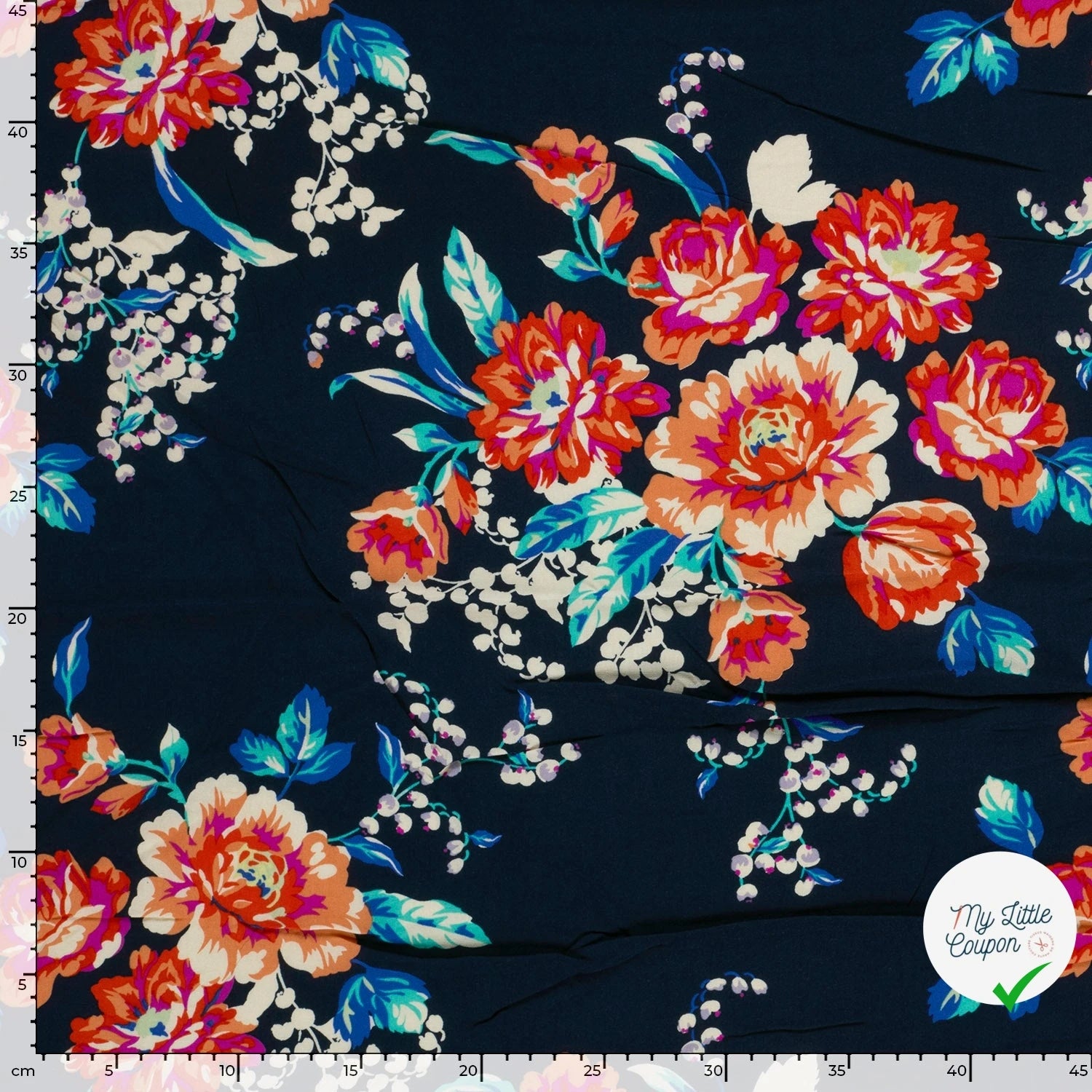POPELINE BAMBOU IMPRIMÉ FLEURS BLEU MARINE - My Little Coupon