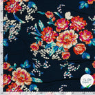 POPELINE BAMBOU IMPRIMÉ FLEURS BLEU MARINE - My Little Coupon