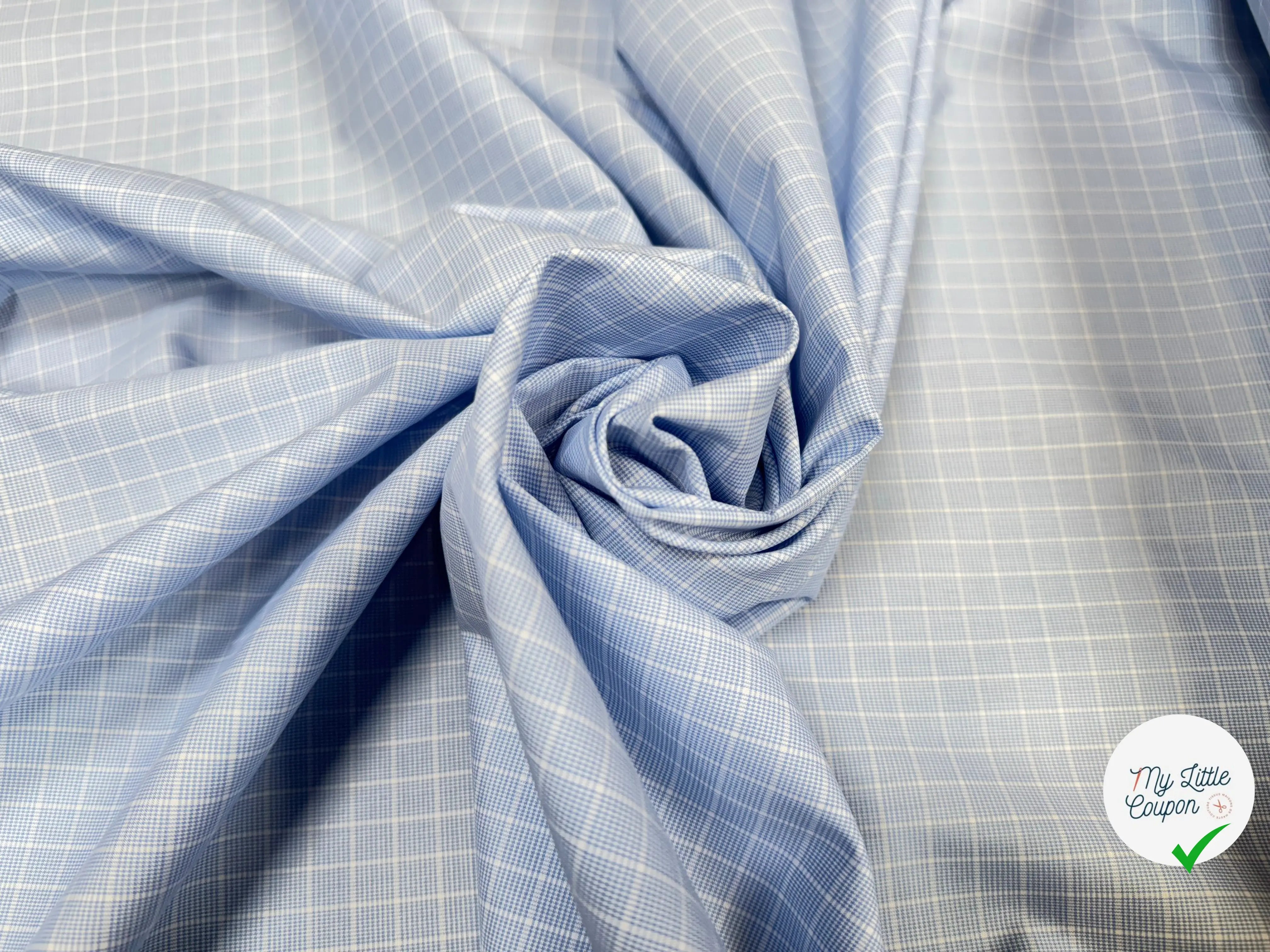 POPELINE CARREAUX BLEU CLAIR - My Little Coupon
