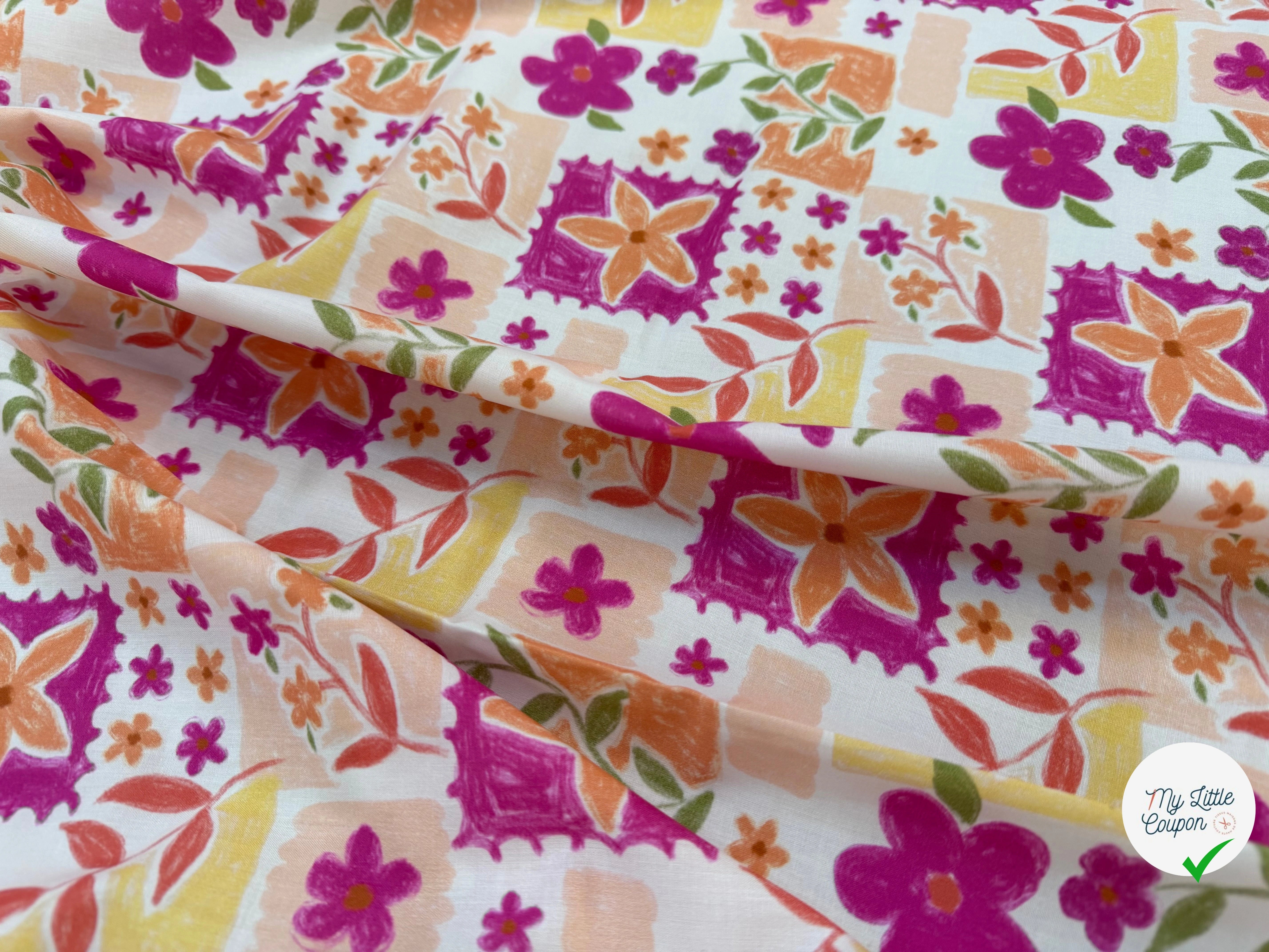 POPELINE COTON DIGITAL FLOWERS – FUCHSIA - My Little Coupon