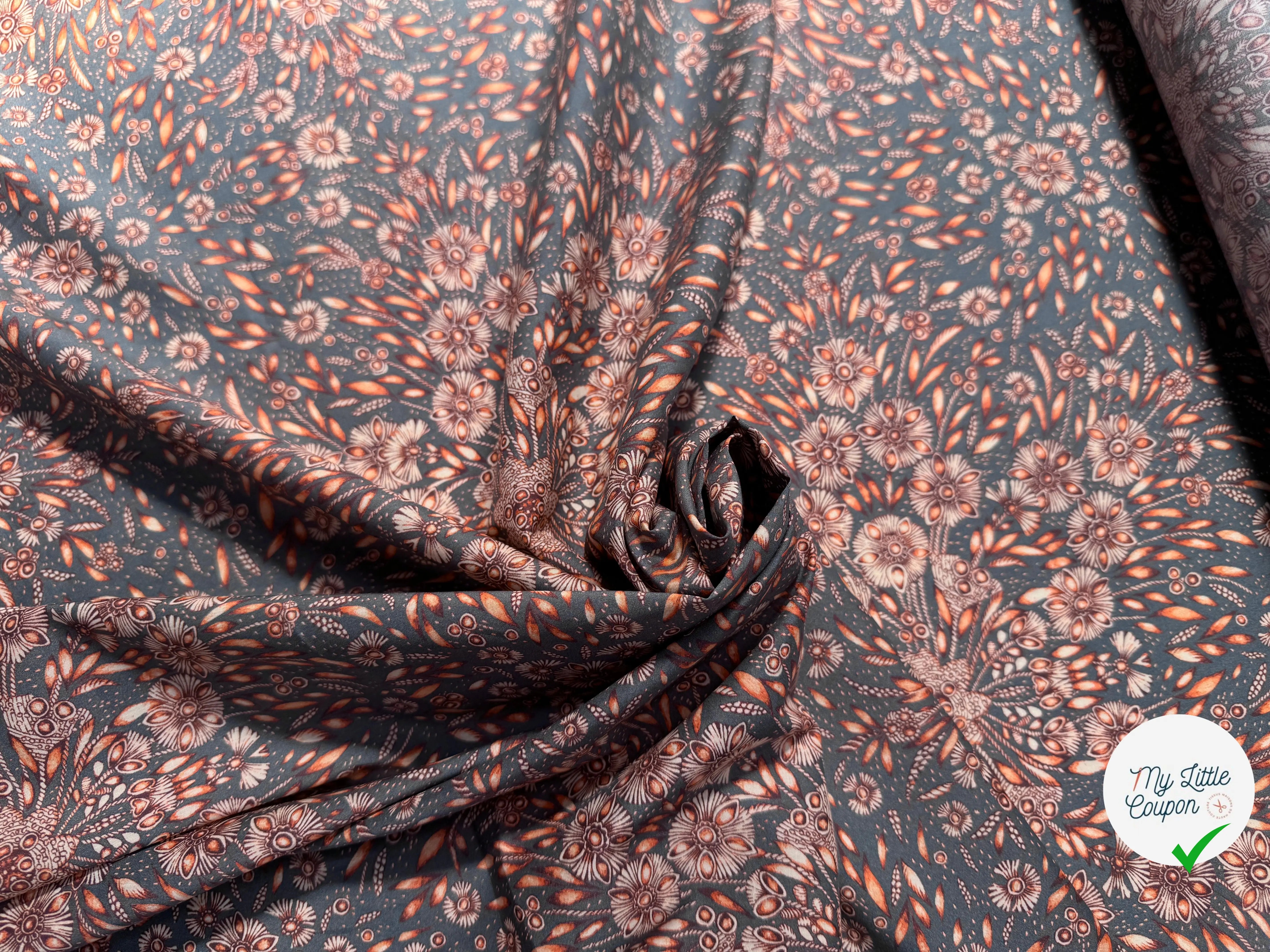 POPELINE COTON ORANGE & BLUE GREY - My Little Coupon