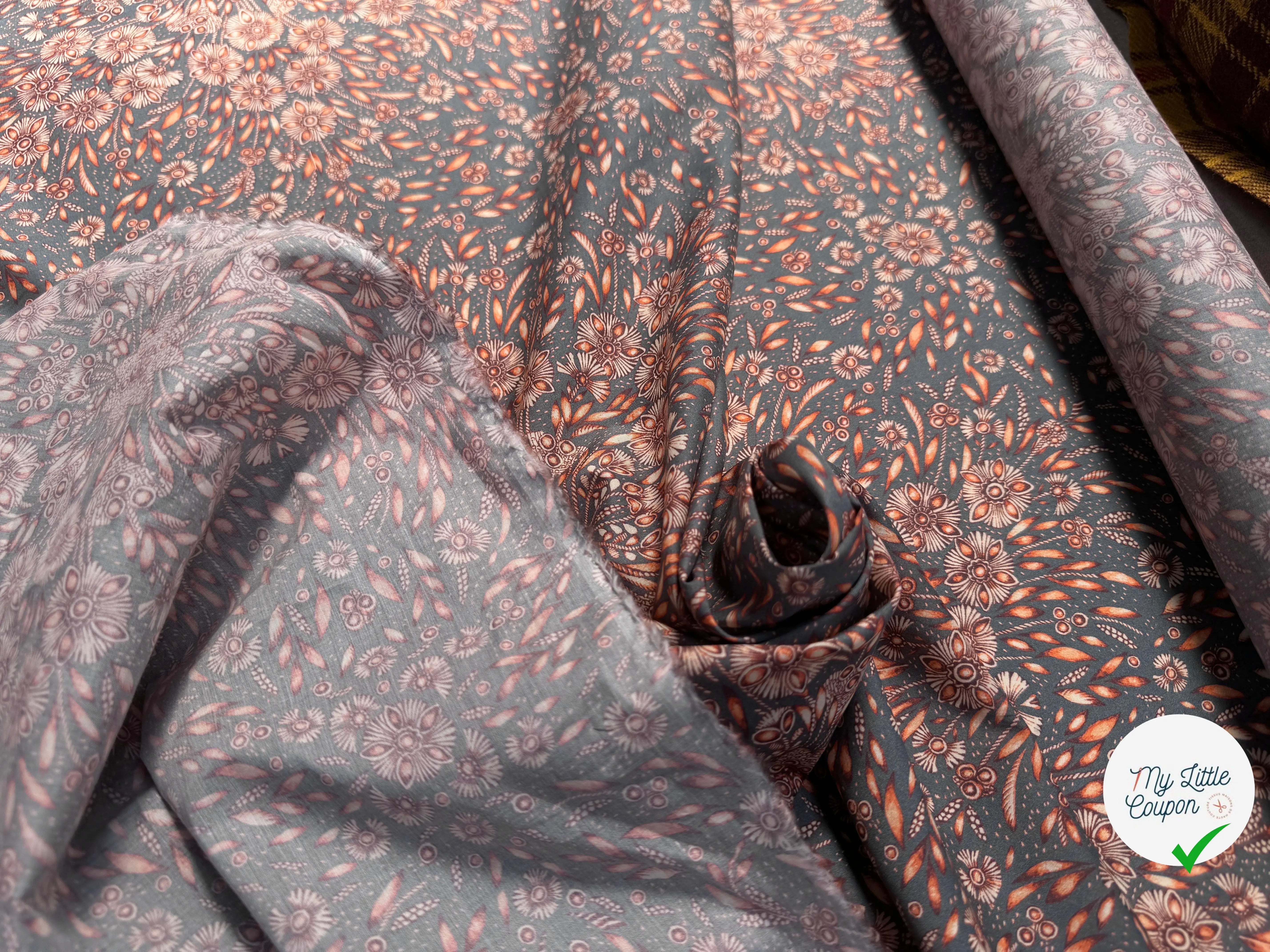 POPELINE COTON ORANGE & BLUE GREY - My Little Coupon