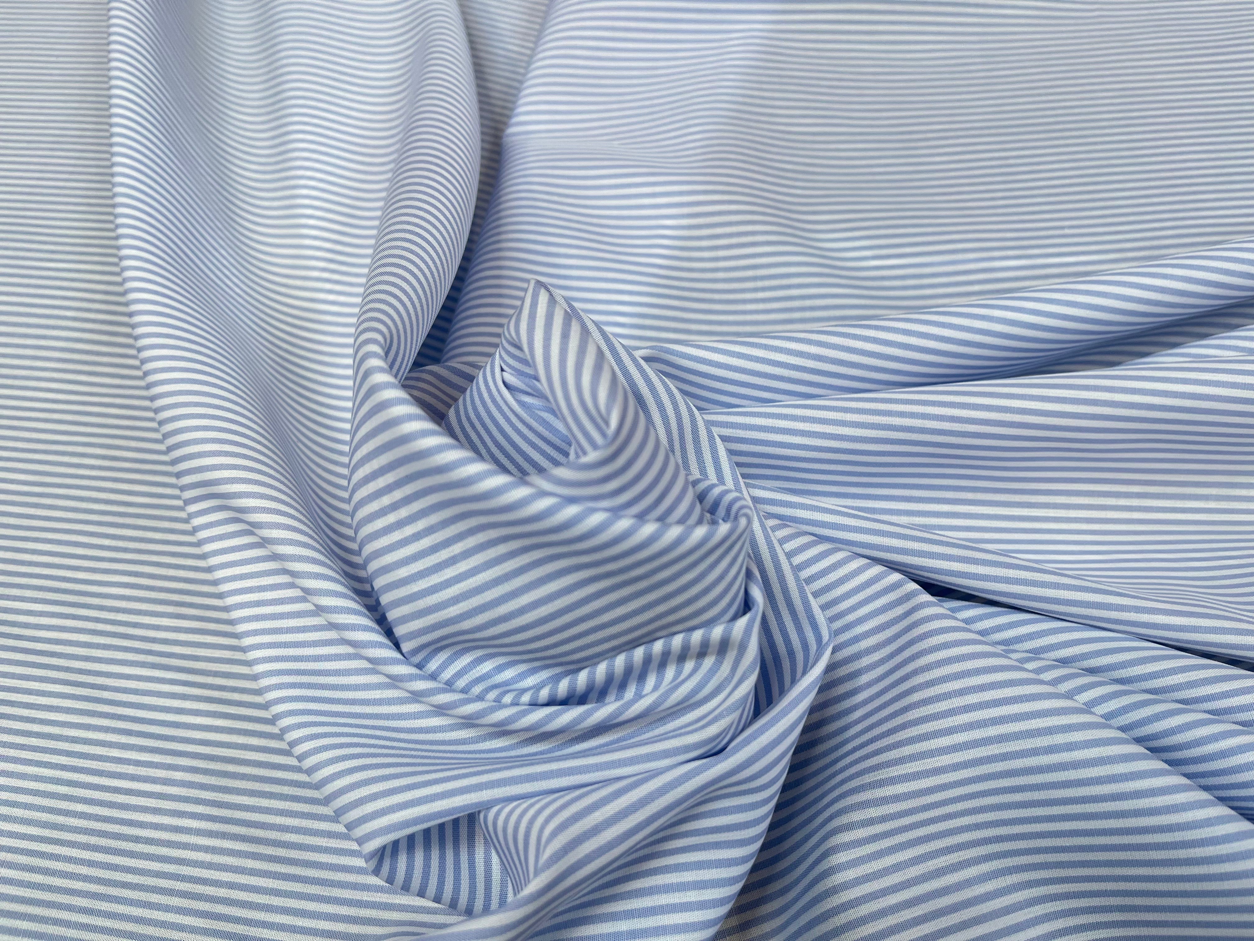 POPELINE COTON RAYURES BLEU CLAIR ET BLANC - My Little Coupon