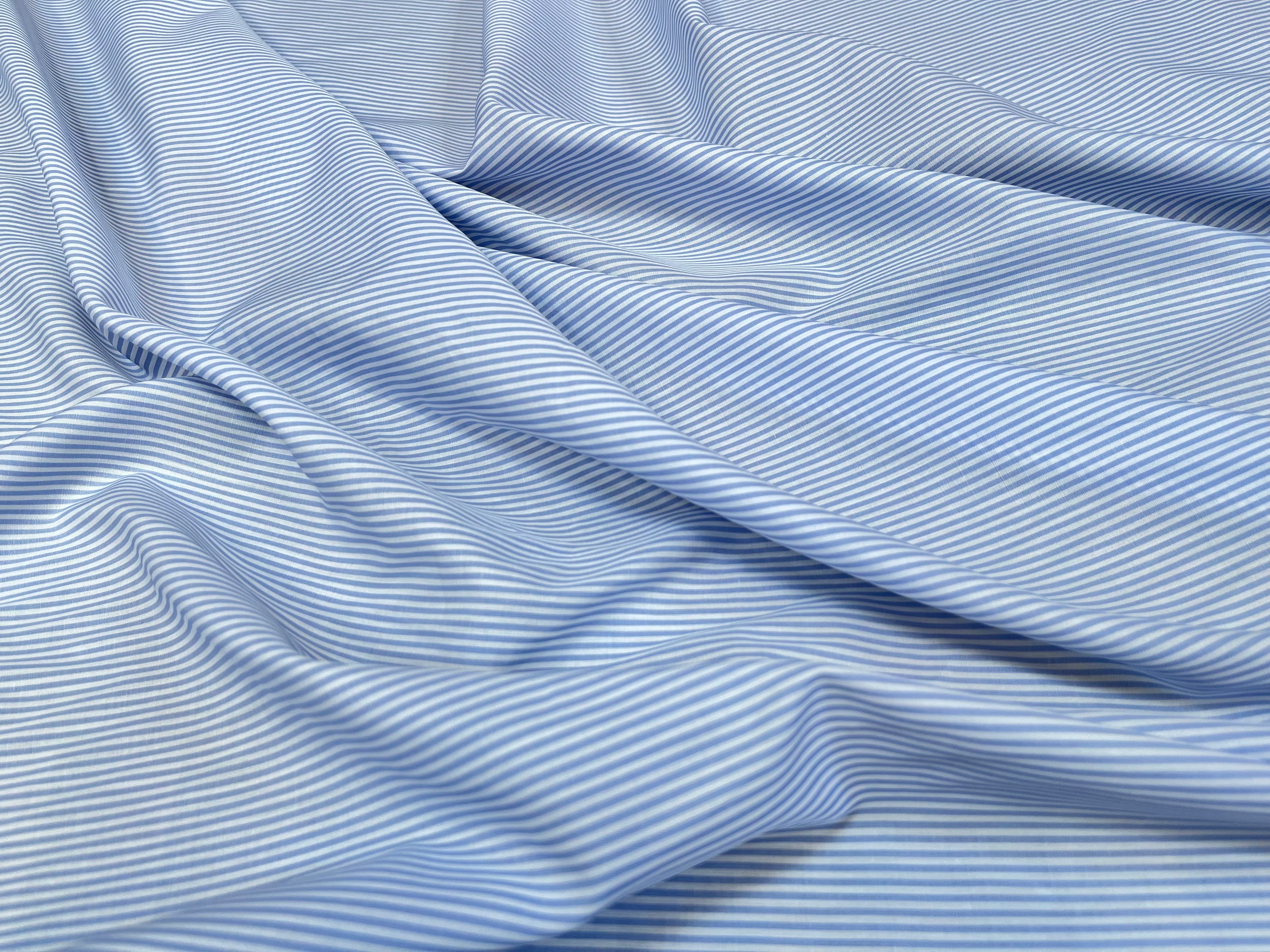 POPELINE COTON RAYURES BLEU CLAIR ET BLANC - My Little Coupon