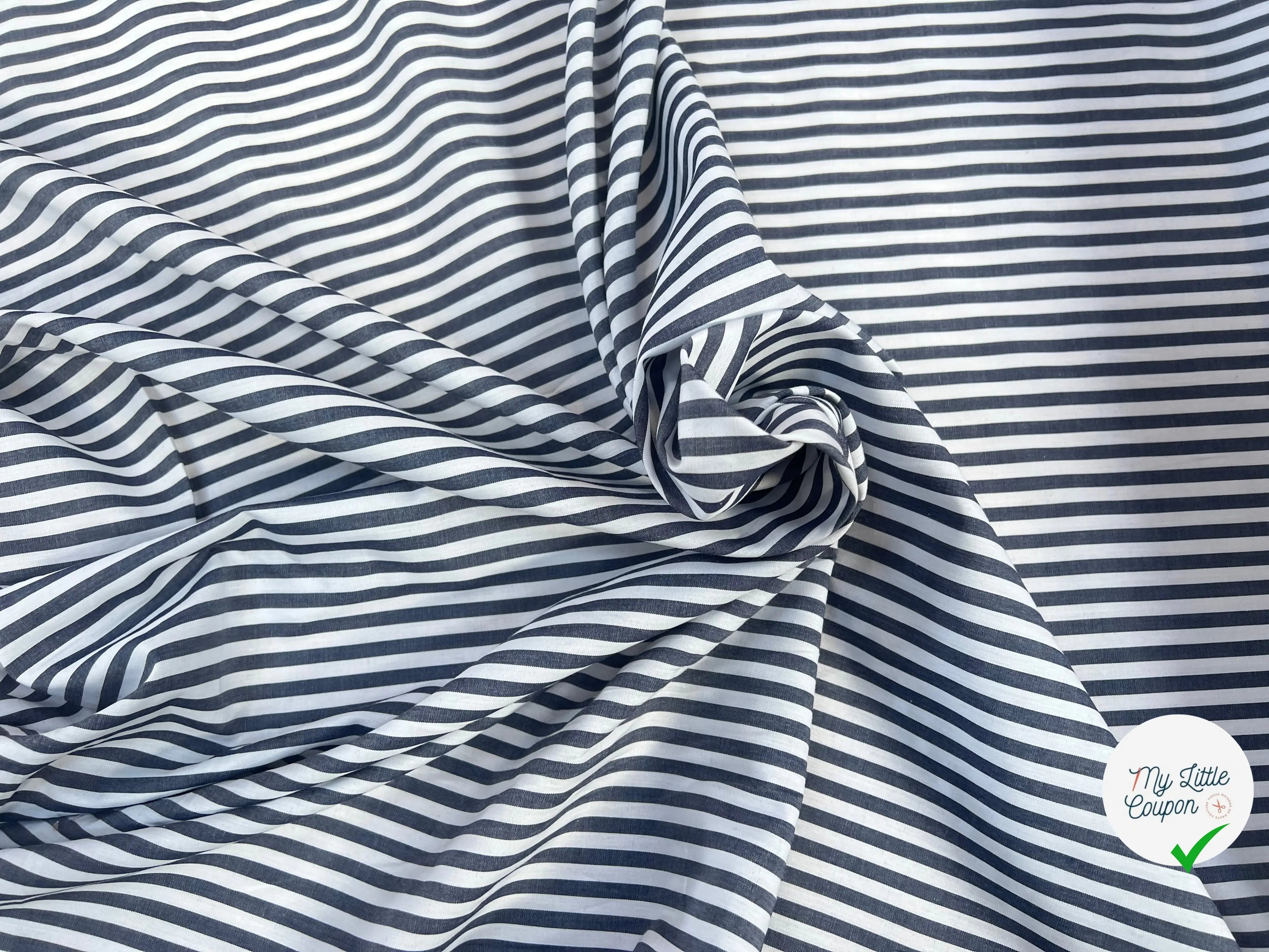 POPELINE COTON RAYURES GRIS BLEU & BLANC - My Little Coupon
