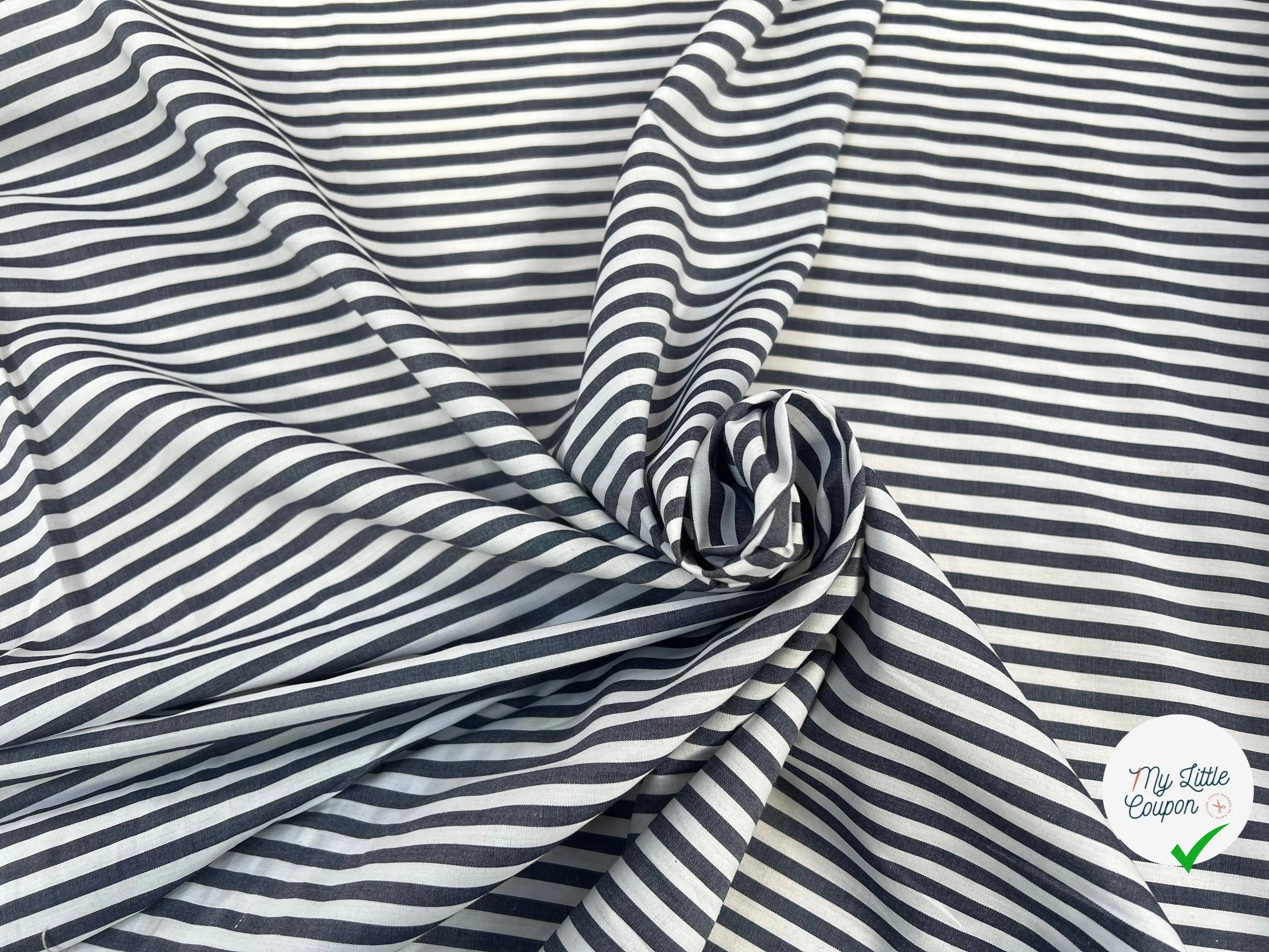 POPELINE COTON RAYURES GRIS BLEU & BLANC - My Little Coupon
