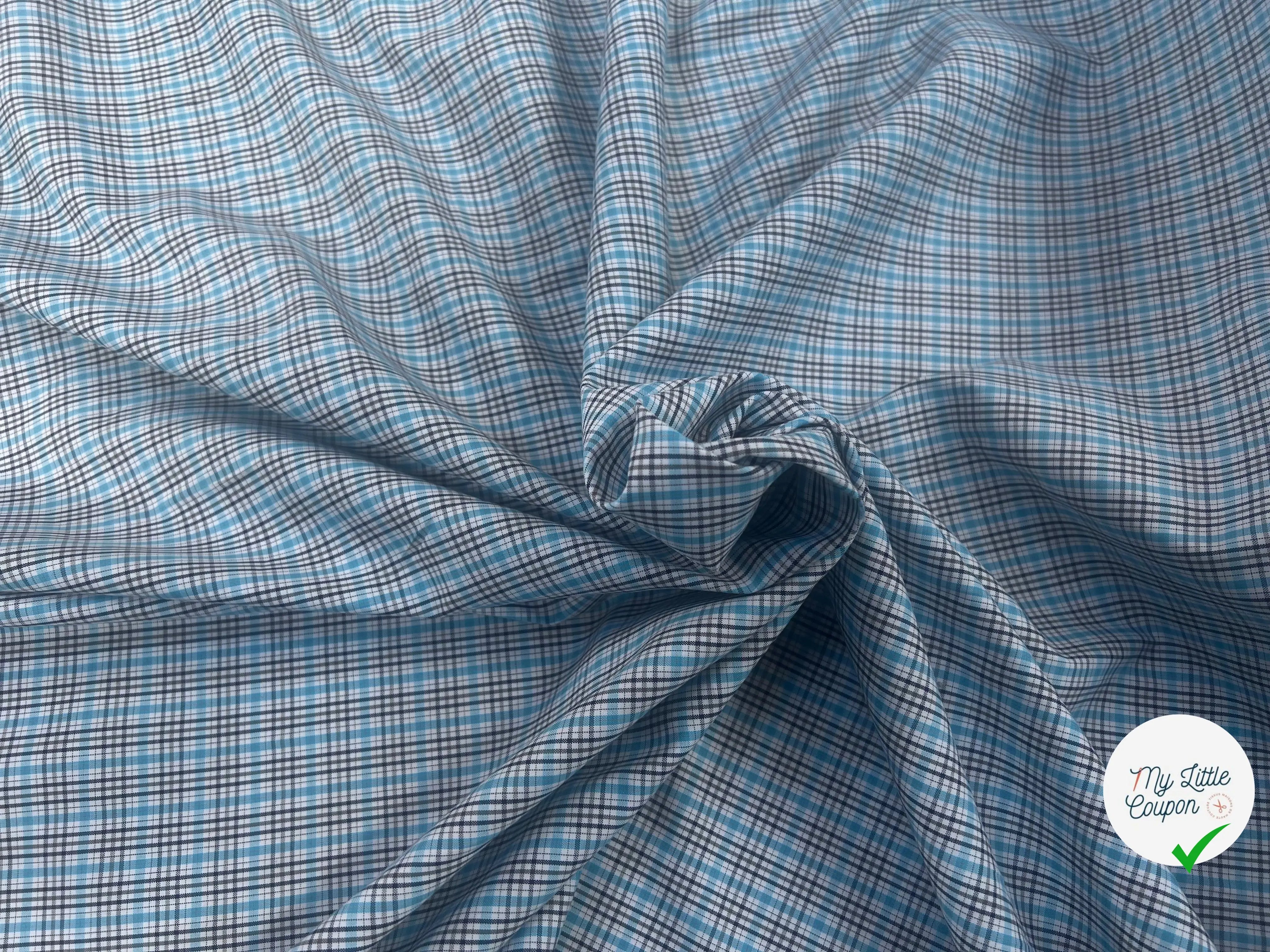 POPELINE DE CARREAUX GRIS BLEU BLANC - My Little Coupon