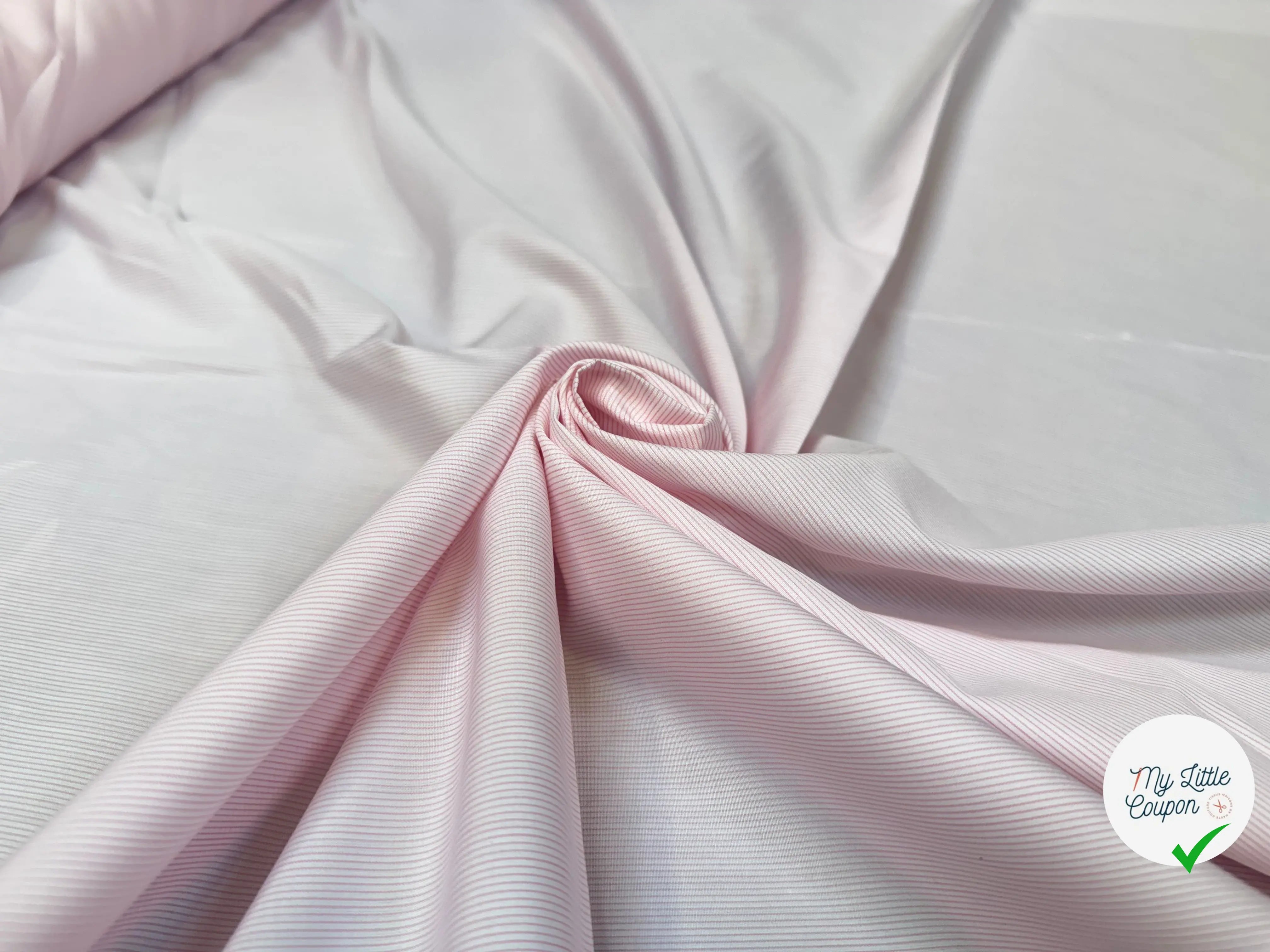 POPELINE DE COTON 100% COTON À RAYURES ROSE ET BLANC - My Little Coupon