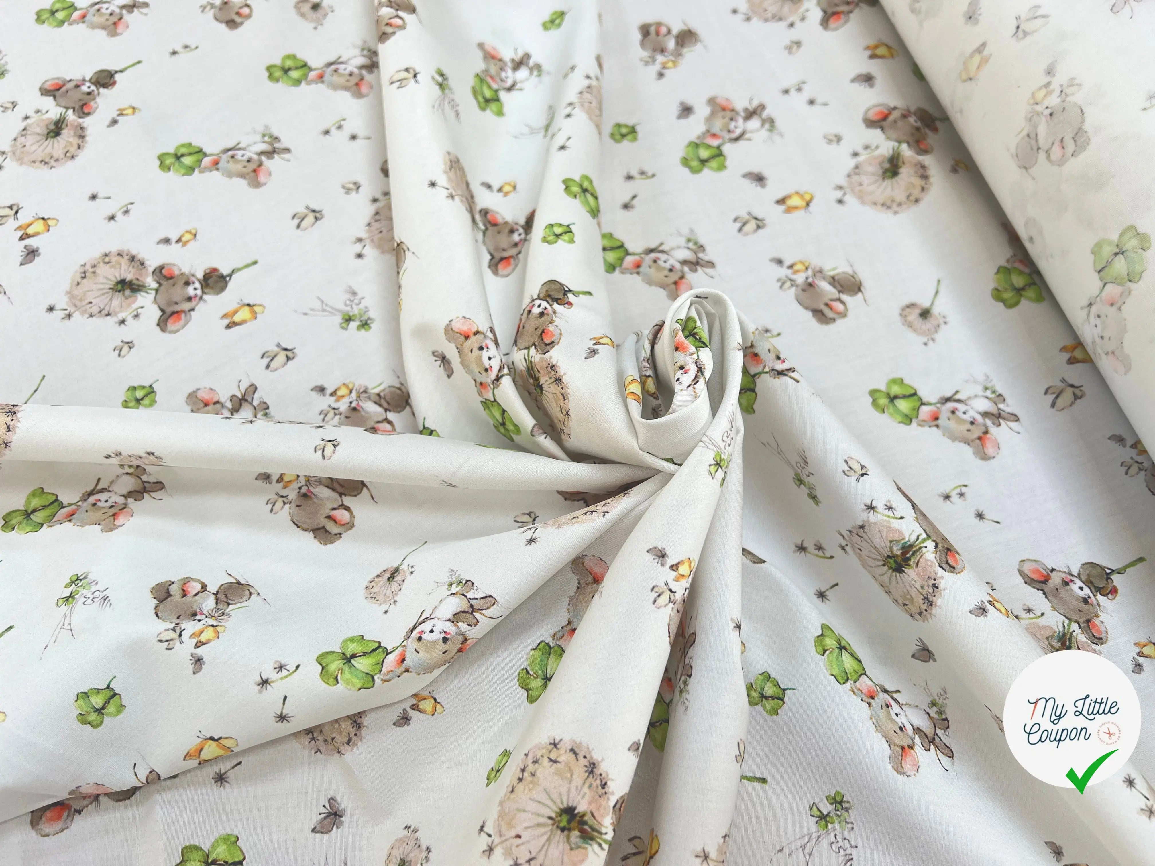 POPELINE DE COTON 120 FILS ENFANT PETITE SOURIS BLANC - My Little Coupon