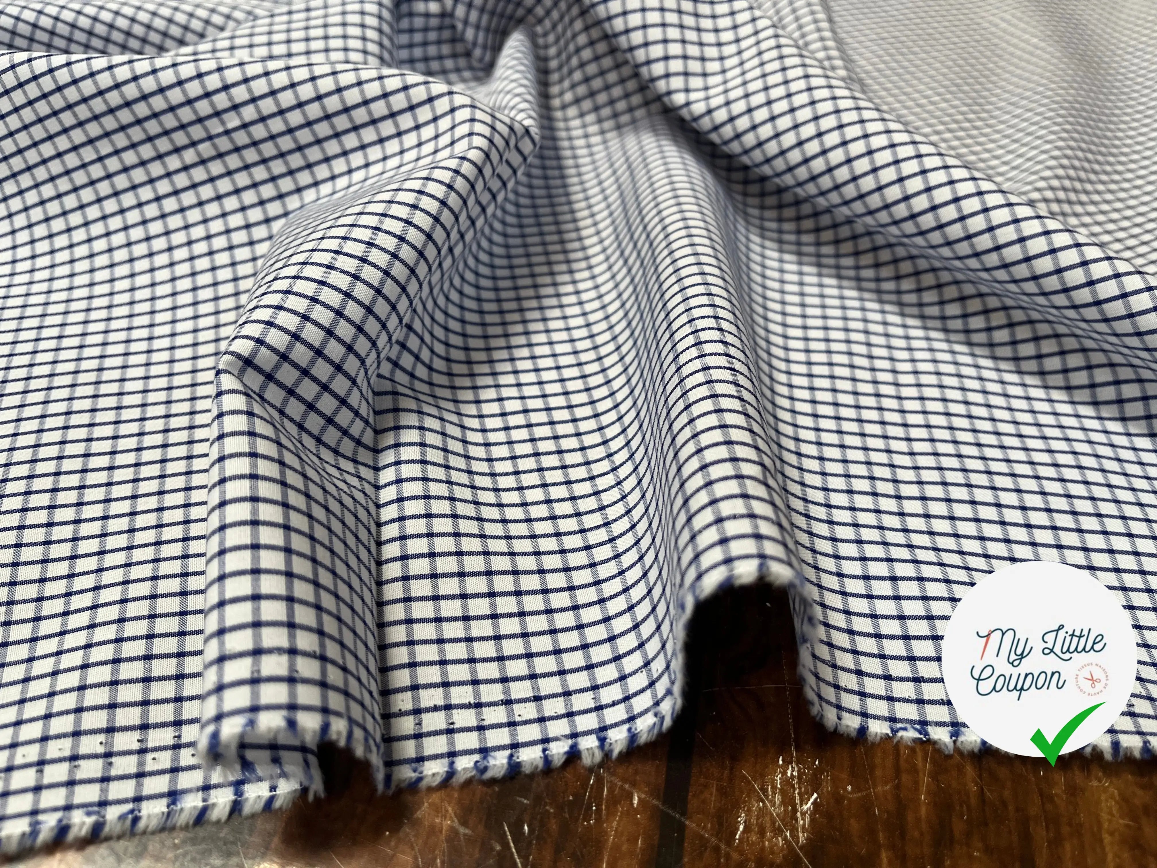 POPELINE DE COTON À CARREAUX BLEU BLANC - My Little Coupon