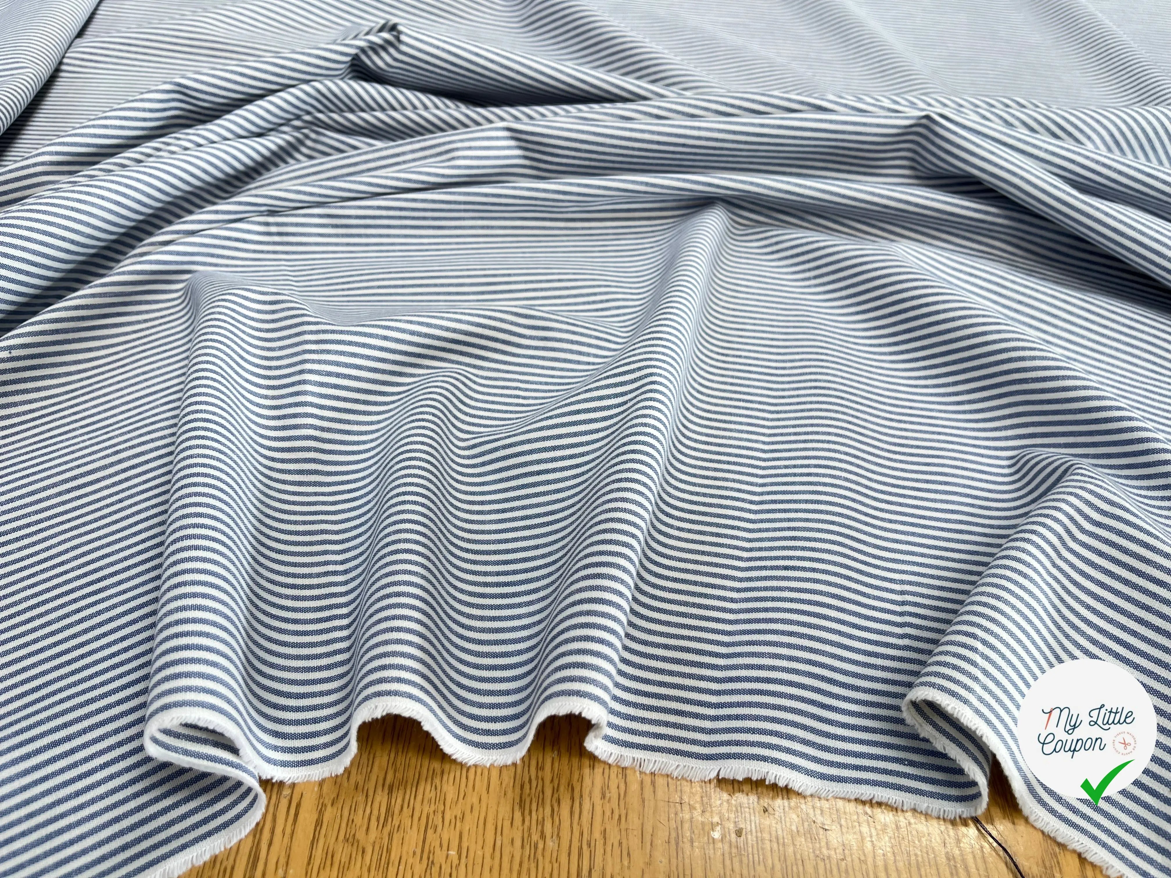 POPELINE DE COTON À RAYURE BLEU BLANC 100% COTON - My Little Coupon