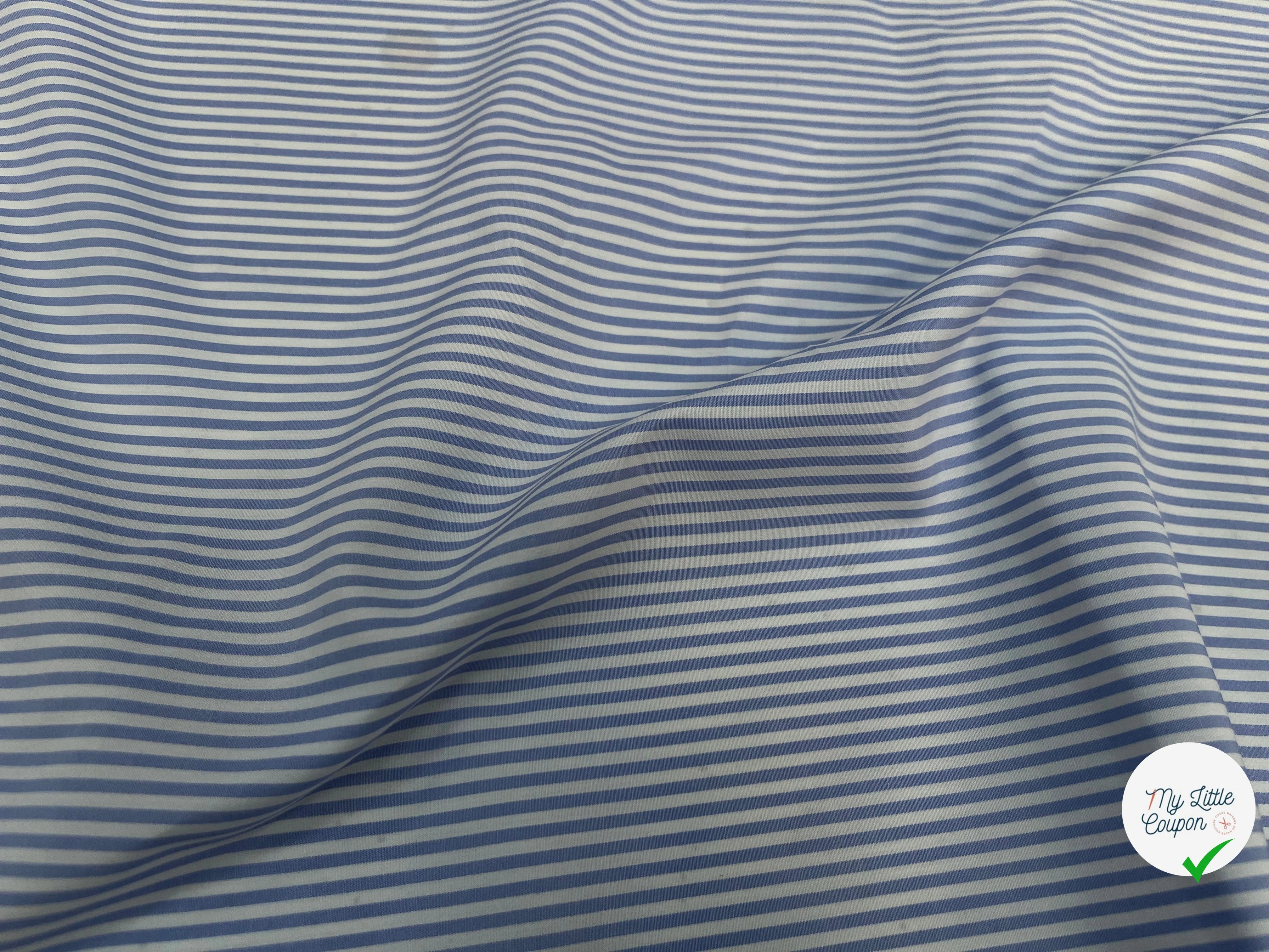 POPELINE DE COTON À RAYURES HORIZONTALES BLEU CLAIRE ET BLANC - My Little Coupon