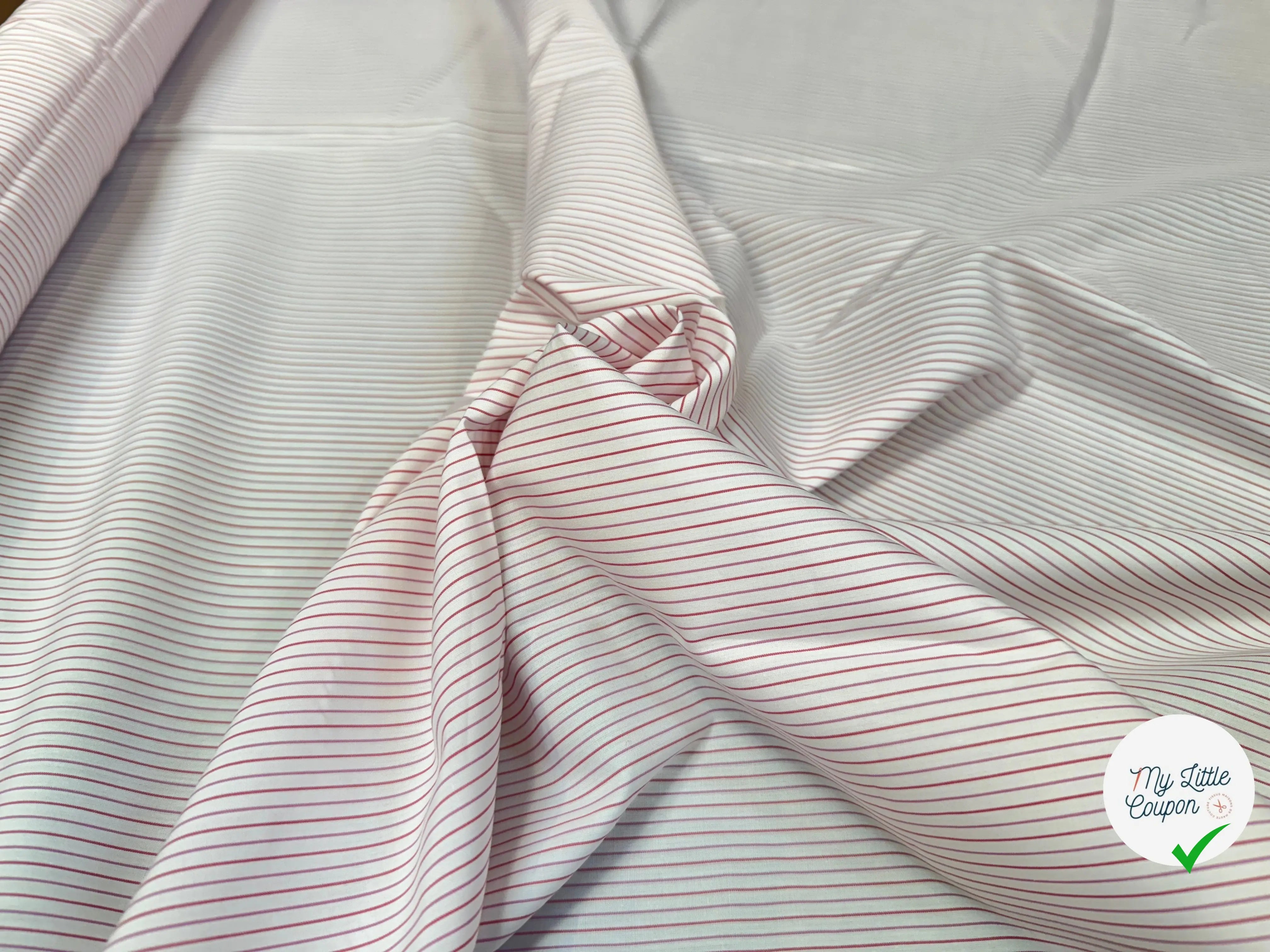 POPELINE DE COTON A RAYURES ROUGE ET ROSE - My Little Coupon