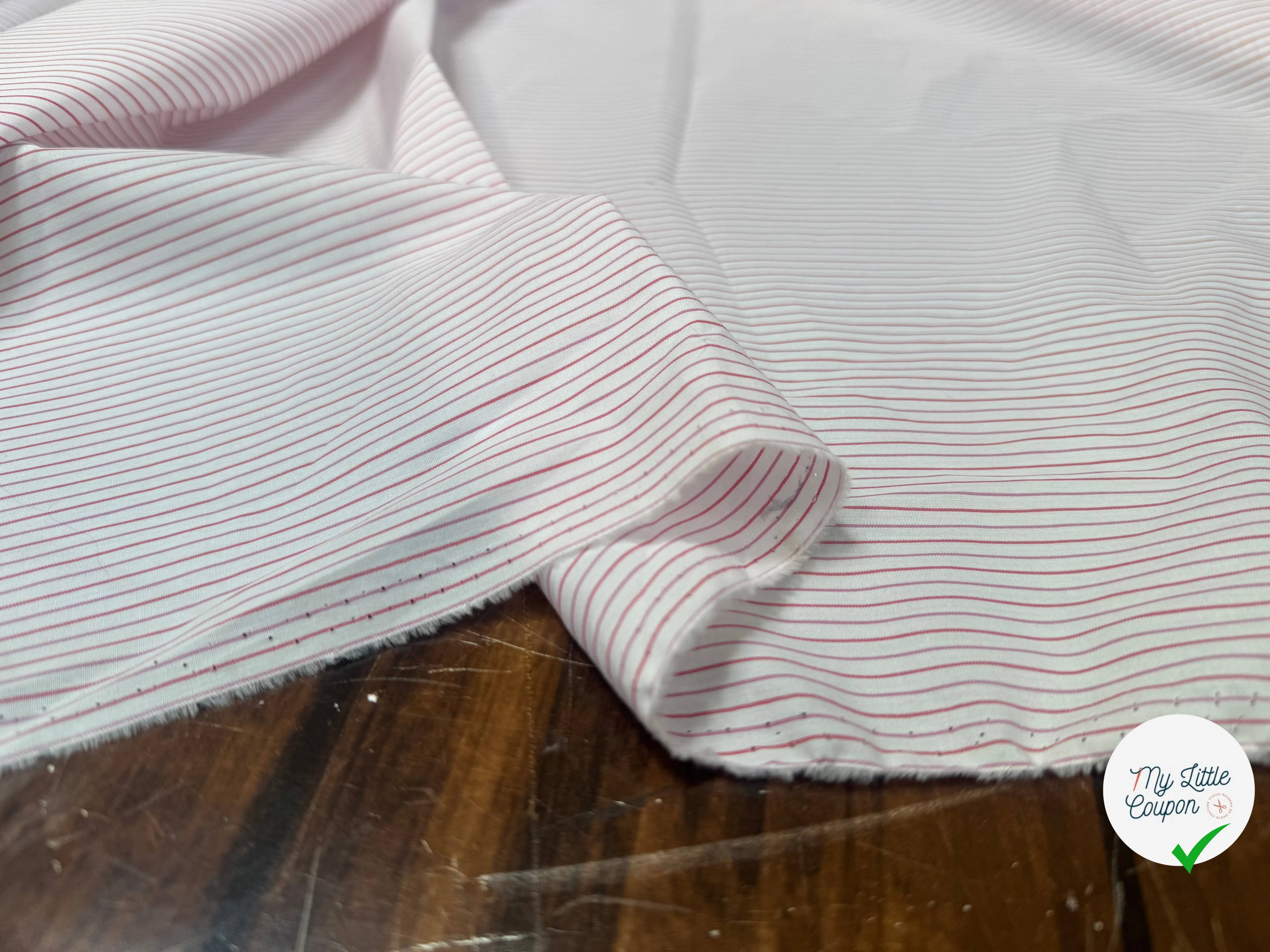 POPELINE DE COTON A RAYURES ROUGE ET ROSE - My Little Coupon